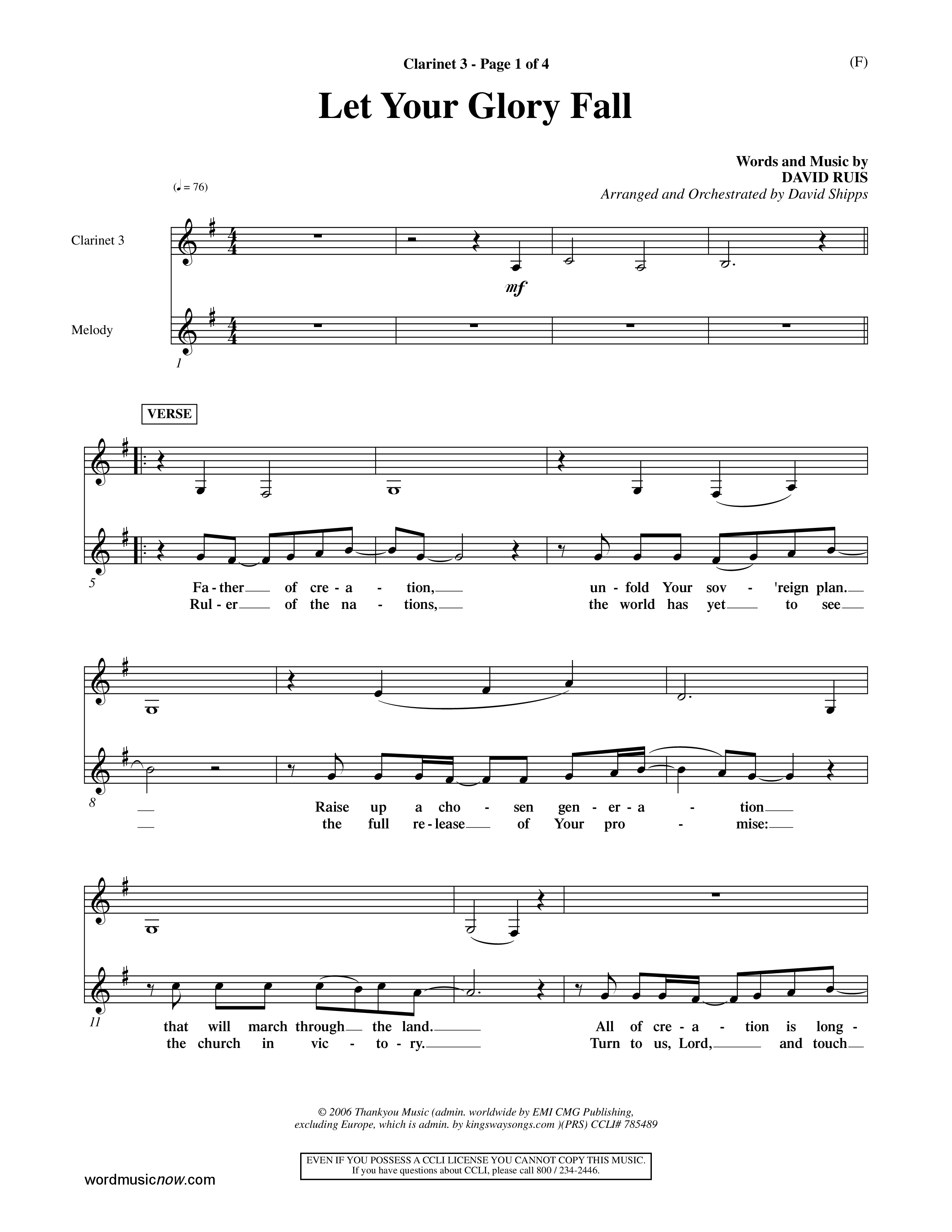 Let Your Glory Fall (Choral Anthem SATB) Clarinet 3 (Word Music Choral / Orch. David Shipps)