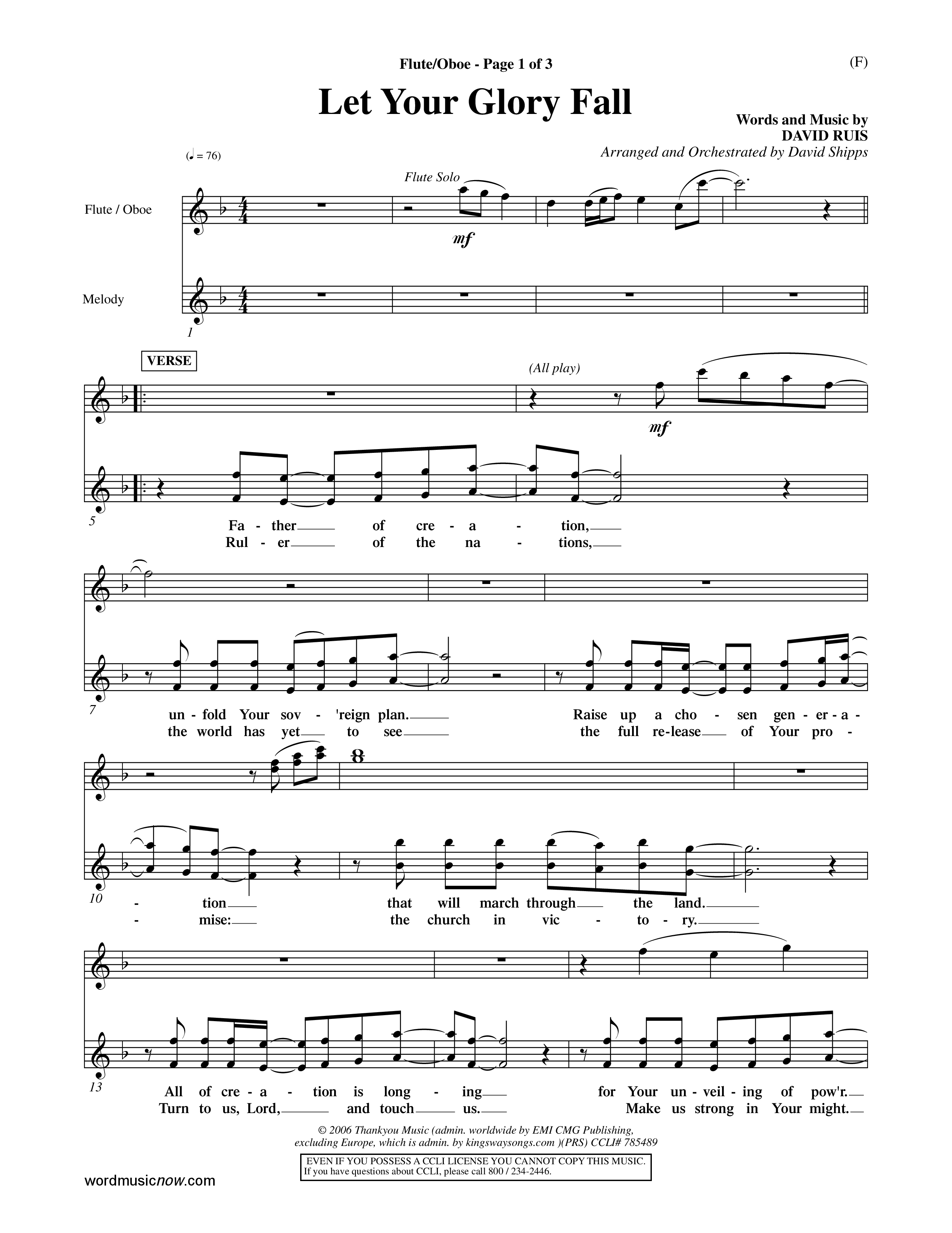 Let Your Glory Fall (Choral Anthem SATB) Flute/Oboe (Word Music Choral / Orch. David Shipps)
