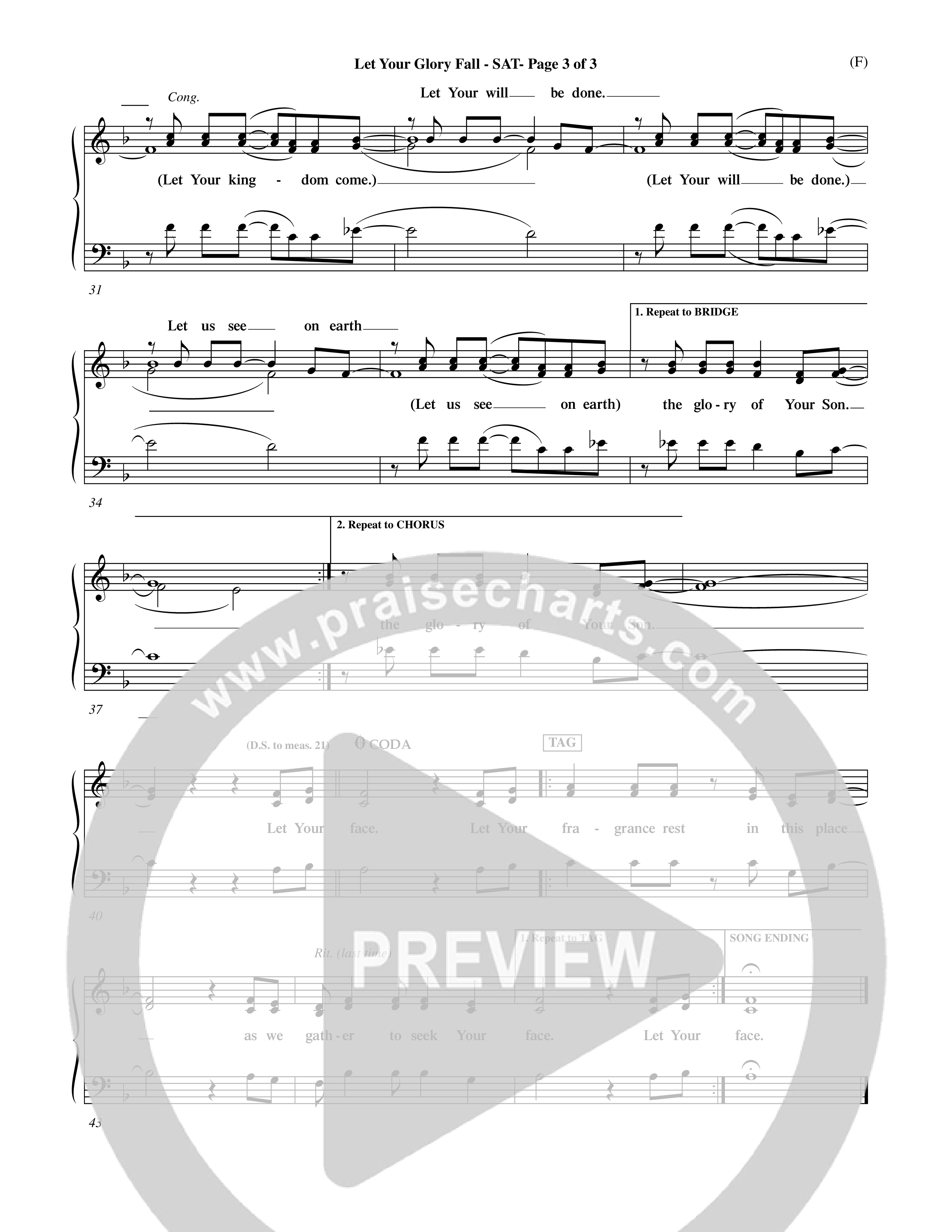 Let Your Glory Fall (Choral Anthem SATB) Lead Sheet (SAT) (Word Music Choral / Orch. David Shipps)