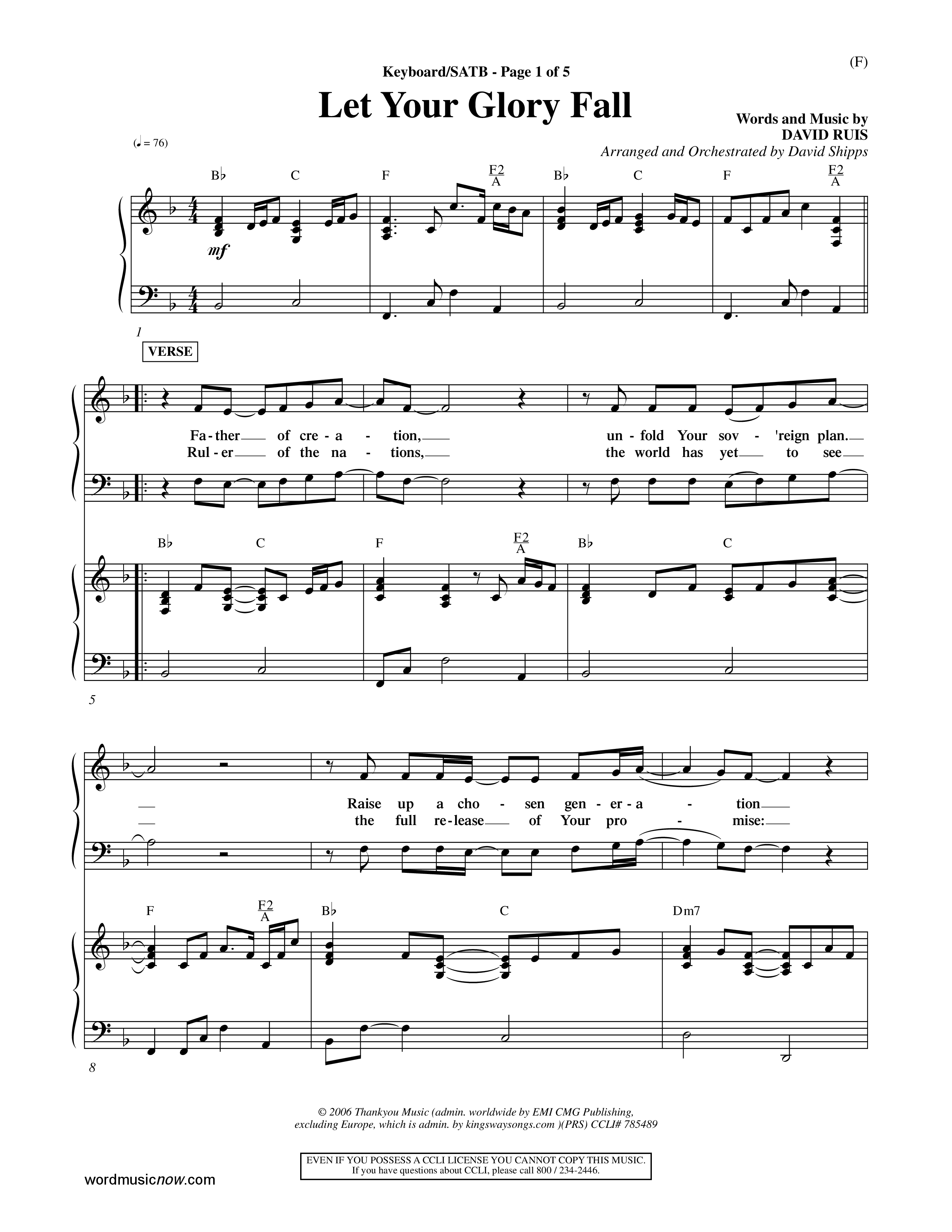 Let Your Glory Fall (Choral Anthem SATB) Keyboard/Vocal (SATB) (Word Music Choral / Orch. David Shipps)