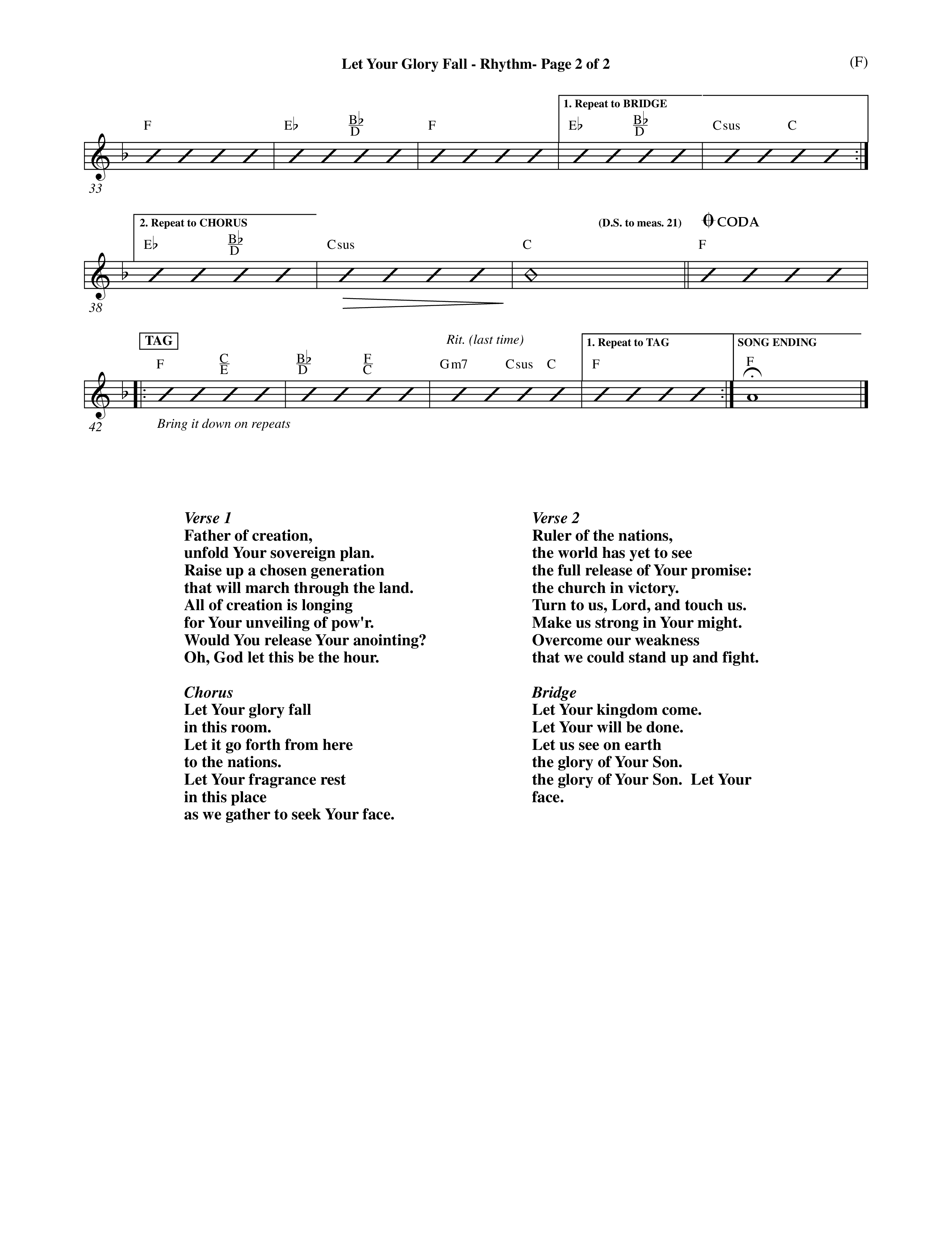 Let Your Glory Fall (Choral Anthem SATB) Rhythm Chart (Word Music Choral / Orch. David Shipps)