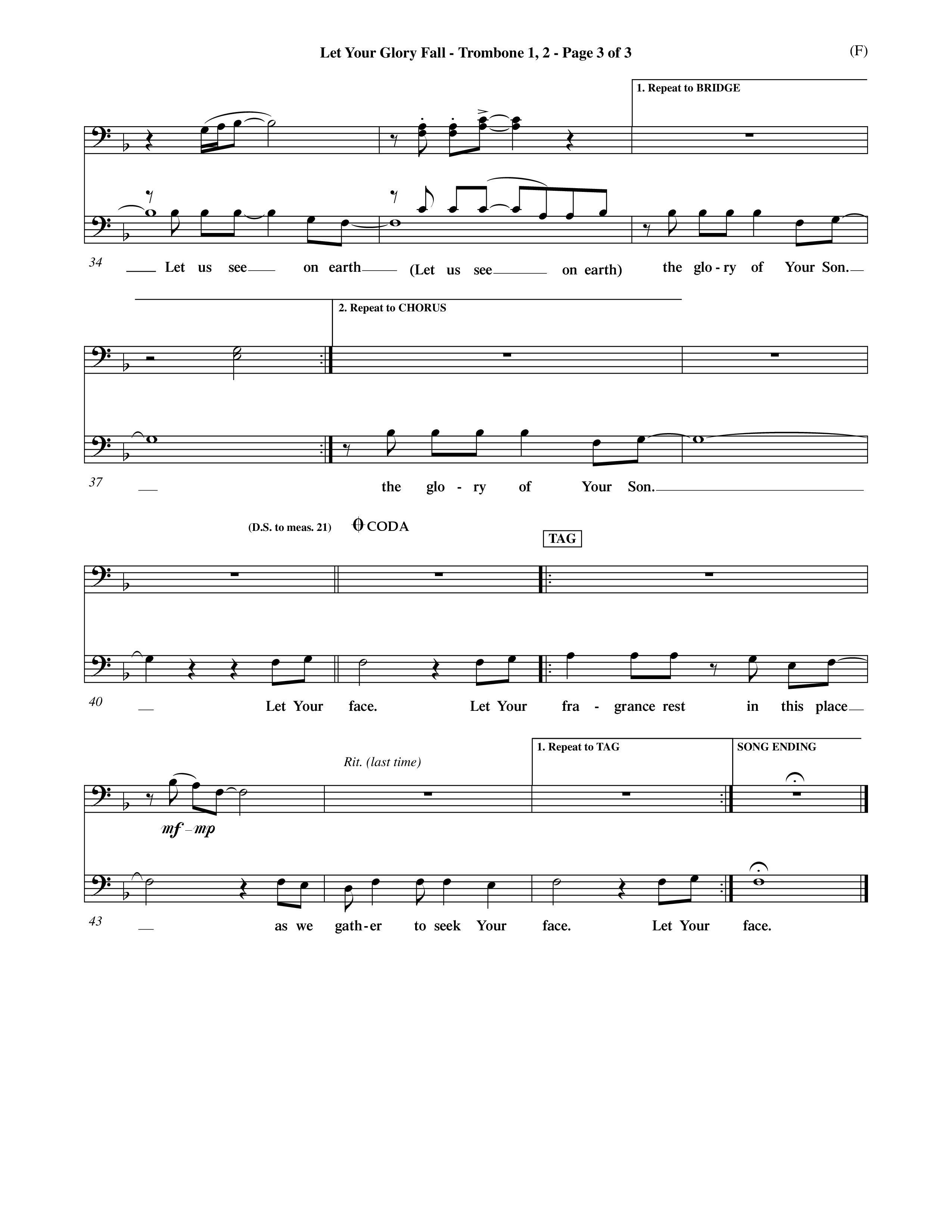 Let Your Glory Fall (Choral Anthem SATB) Trombone 1/2 (Word Music Choral / Orch. David Shipps)