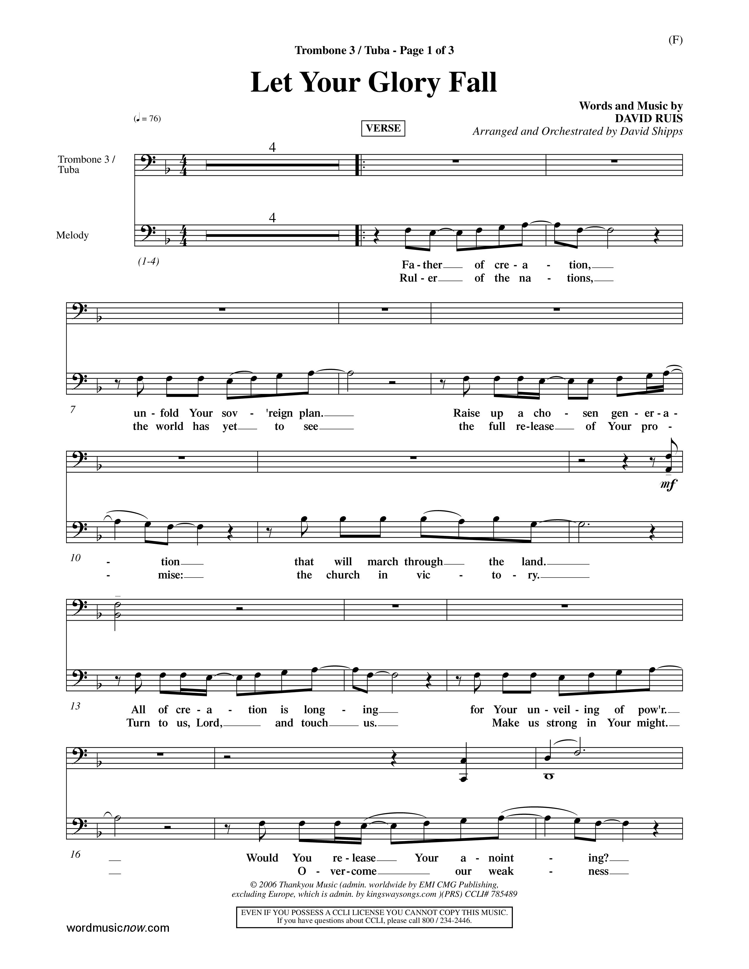 Let Your Glory Fall (Choral Anthem SATB) Trombone 3/Tuba (Word Music Choral / Orch. David Shipps)