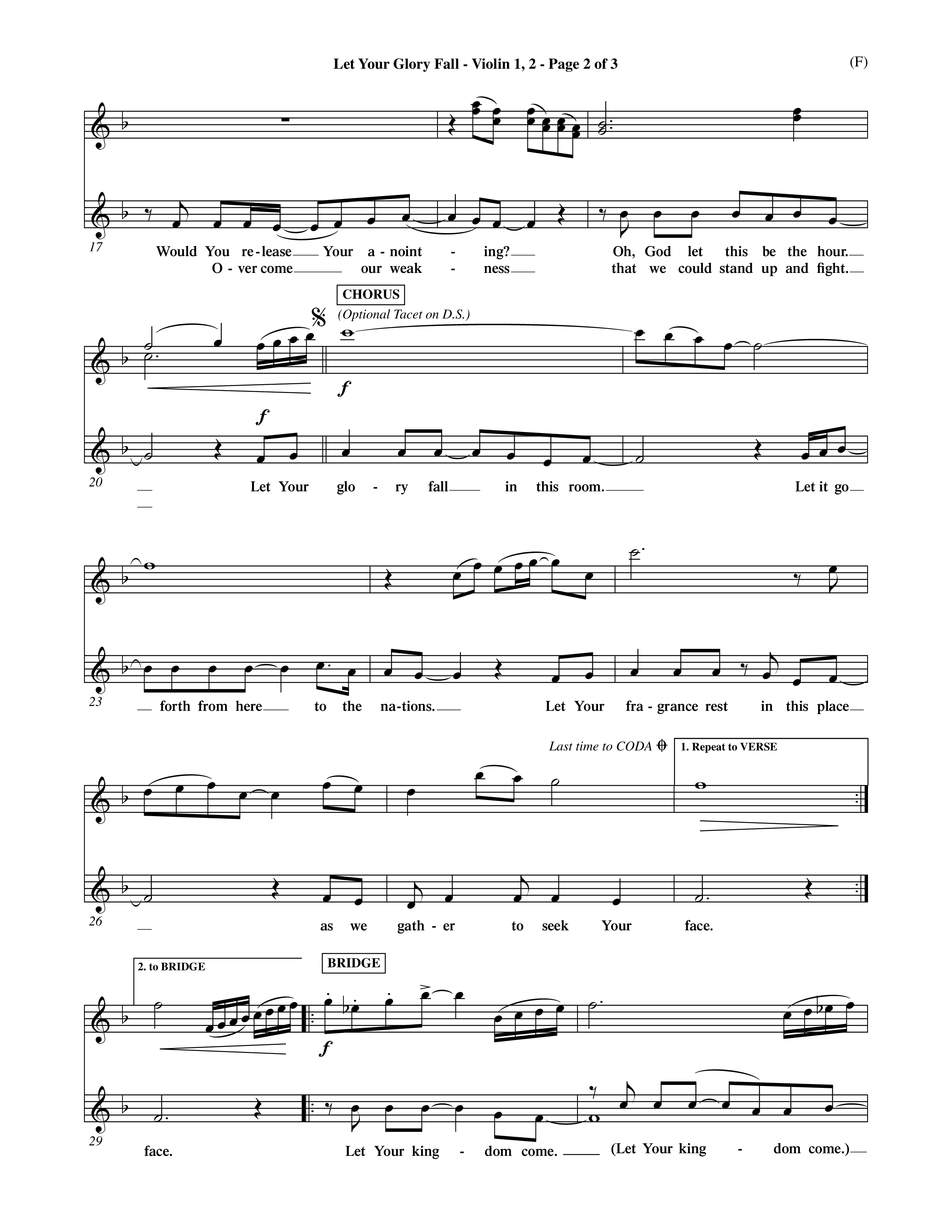 Let Your Glory Fall (Choral Anthem SATB) Violin 1/2 (Word Music Choral / Orch. David Shipps)