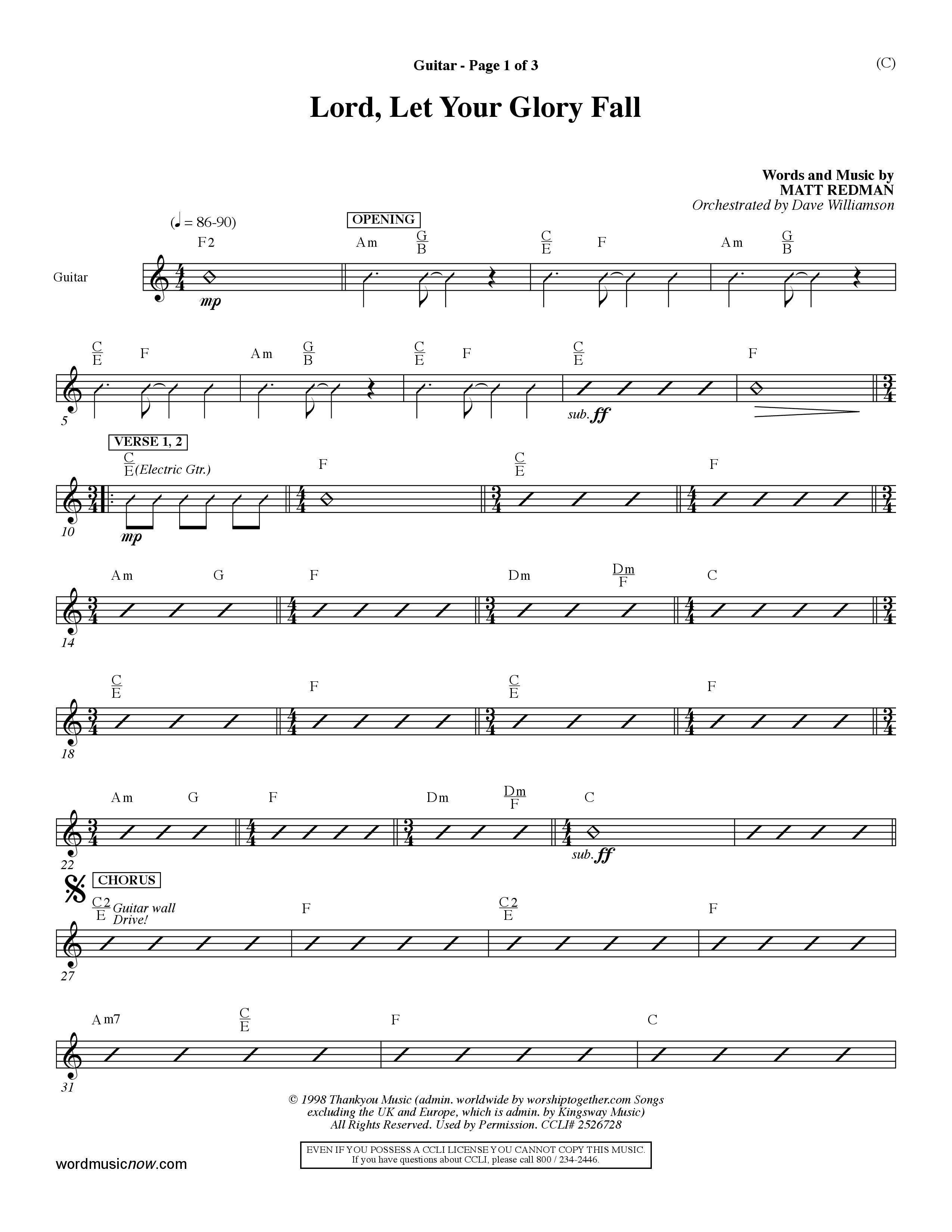 Lord Let Your Glory Fall (Choral Anthem SATB) Acoustic Guitar (Word Music Choral / Orch. Dave Williamson)