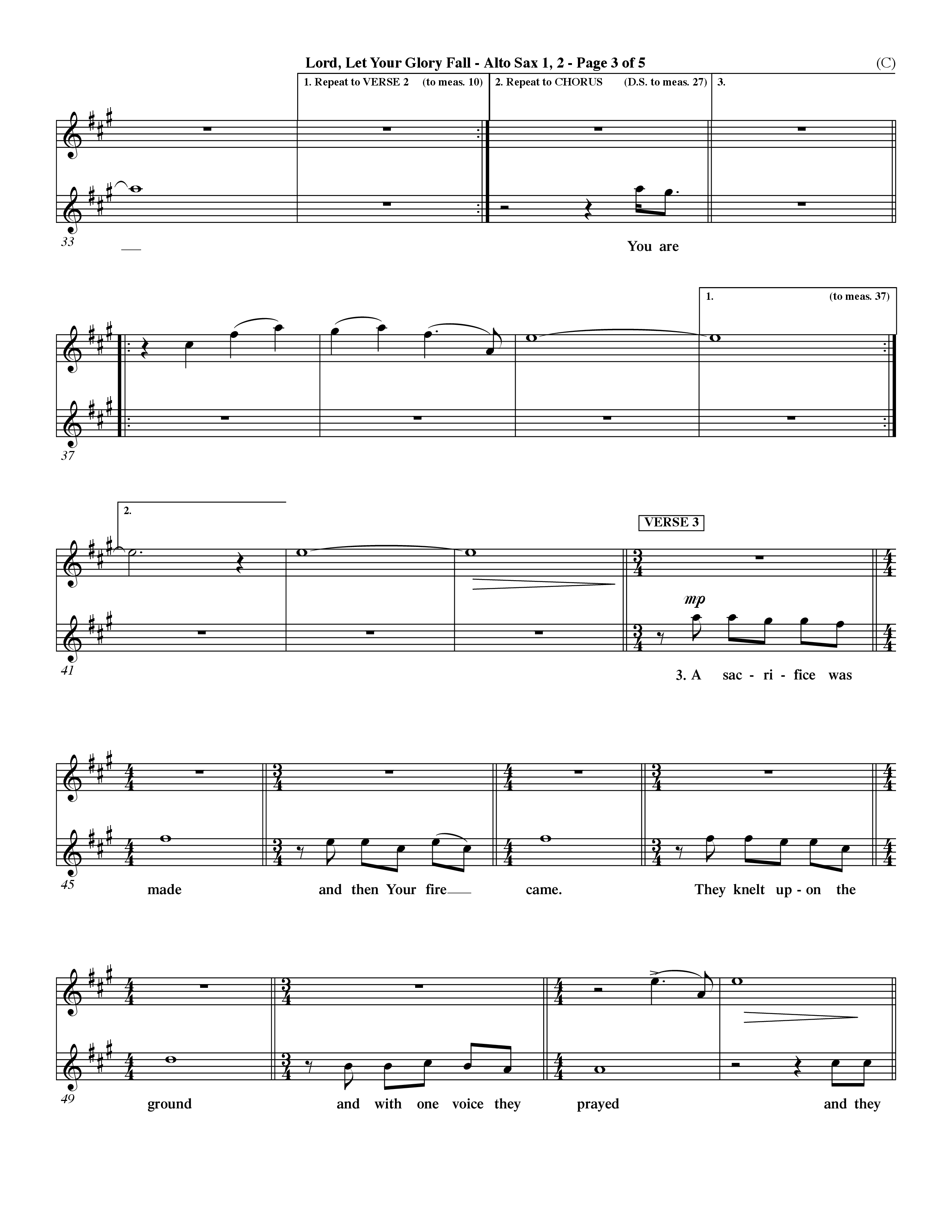 Lord Let Your Glory Fall (Choral Anthem SATB) Alto Sax 1/2 (Word Music Choral / Orch. Dave Williamson)
