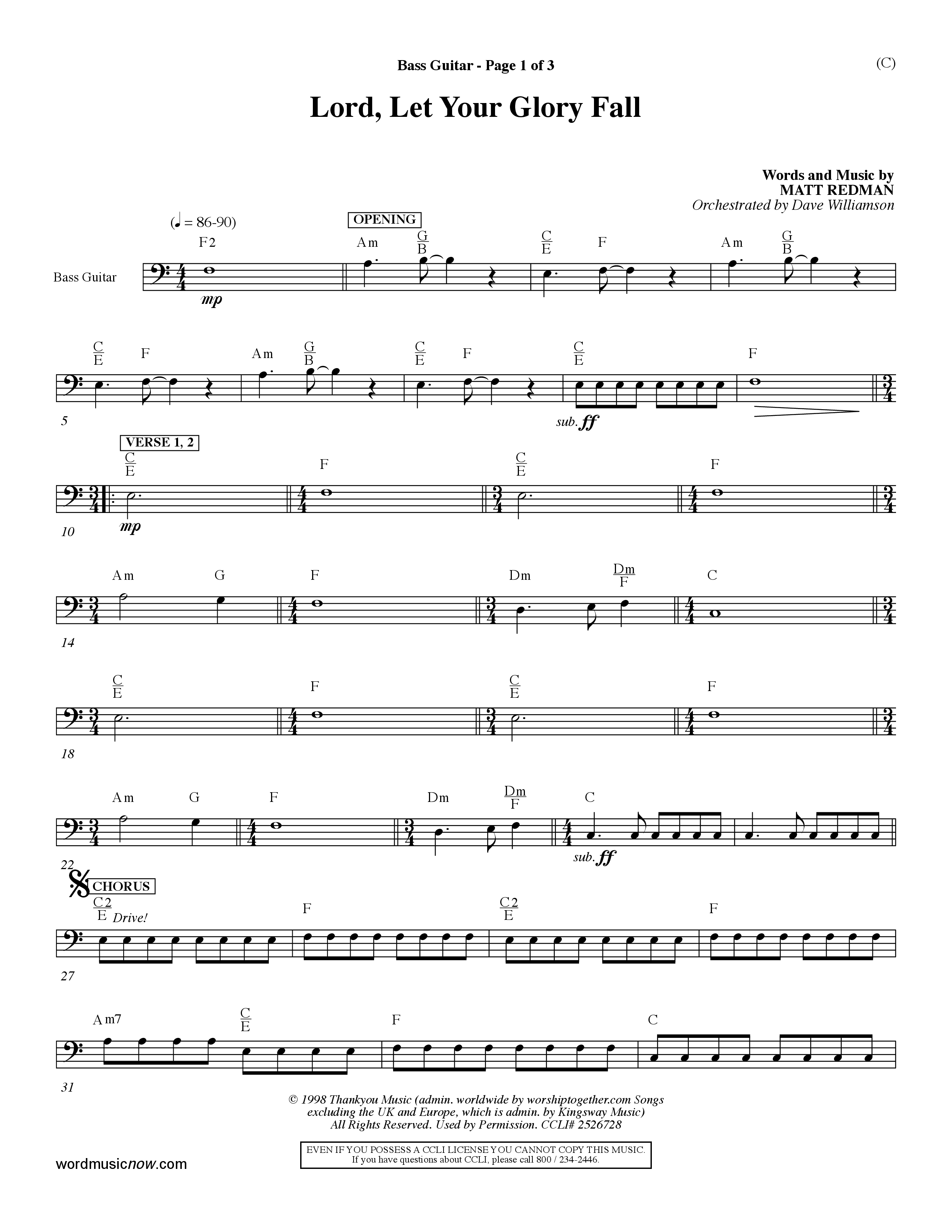 Lord Let Your Glory Fall (Choral Anthem SATB) Bass Guitar (Word Music Choral / Orch. Dave Williamson)