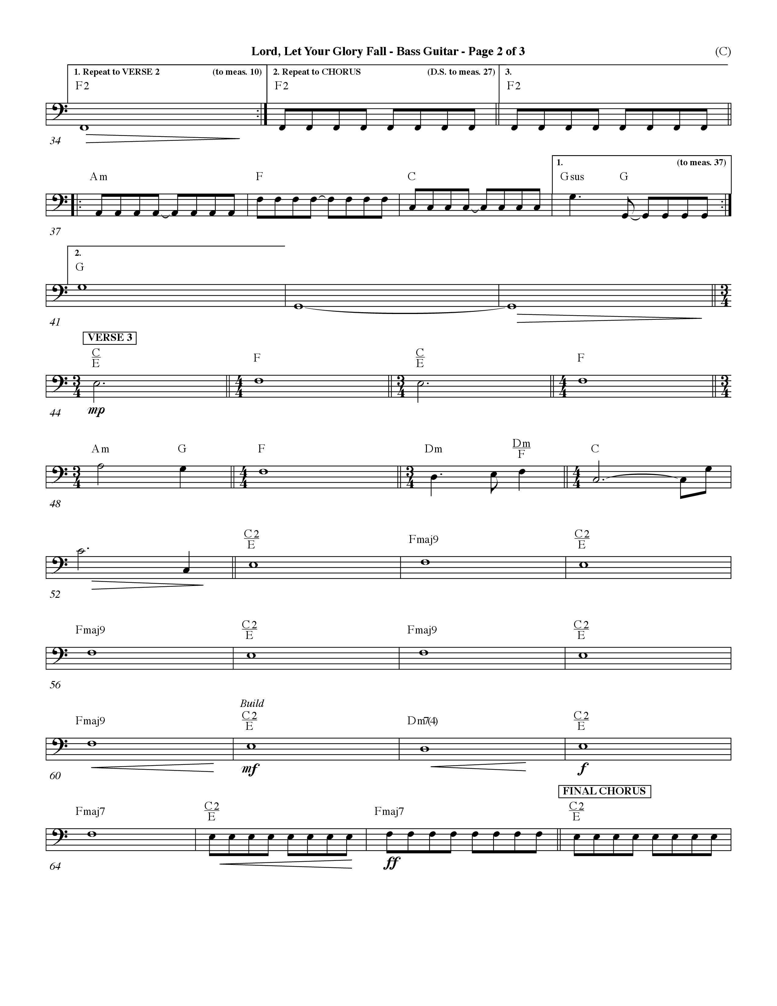 Lord Let Your Glory Fall (Choral Anthem SATB) Bass Guitar (Word Music Choral / Orch. Dave Williamson)