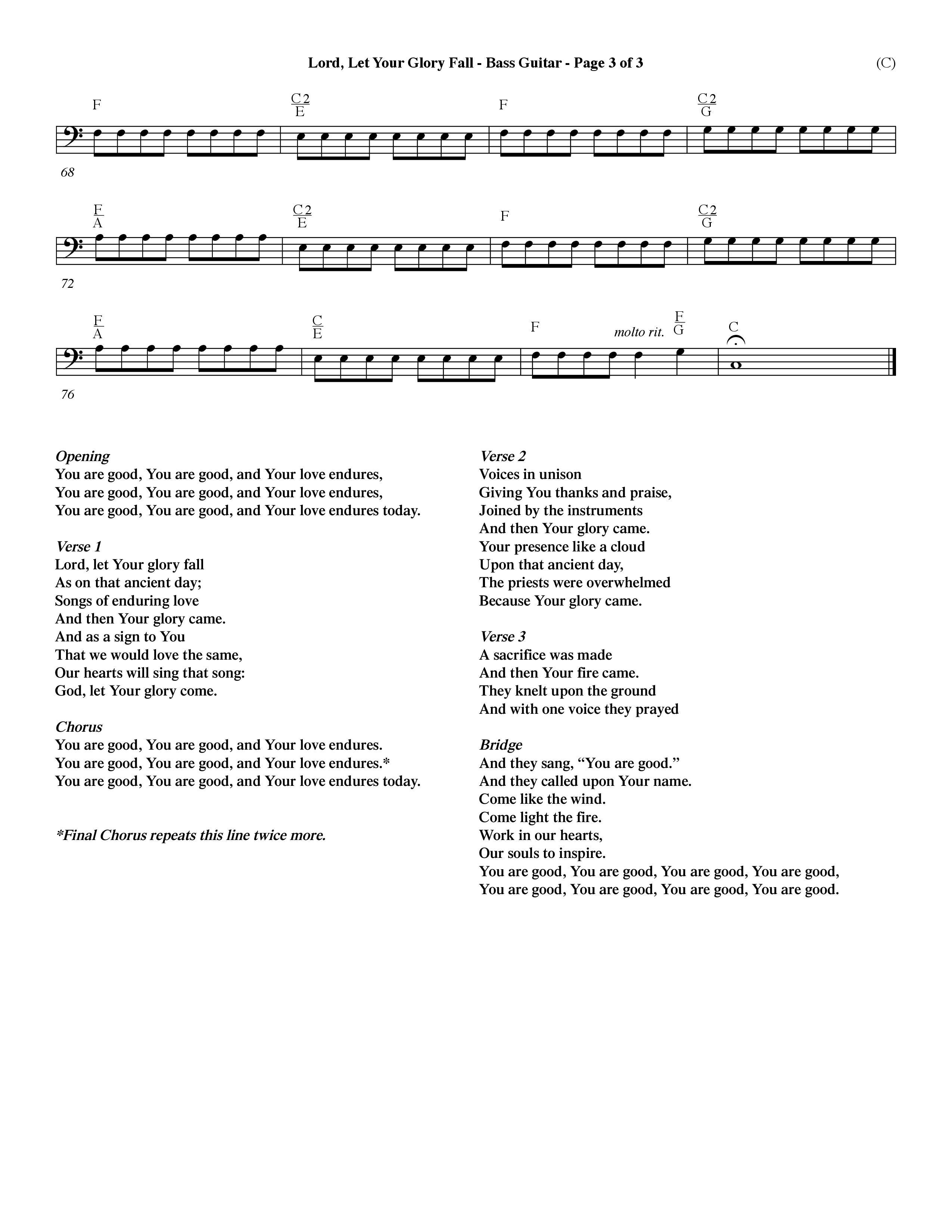 Lord Let Your Glory Fall (Choral Anthem SATB) Bass Guitar (Word Music Choral / Orch. Dave Williamson)
