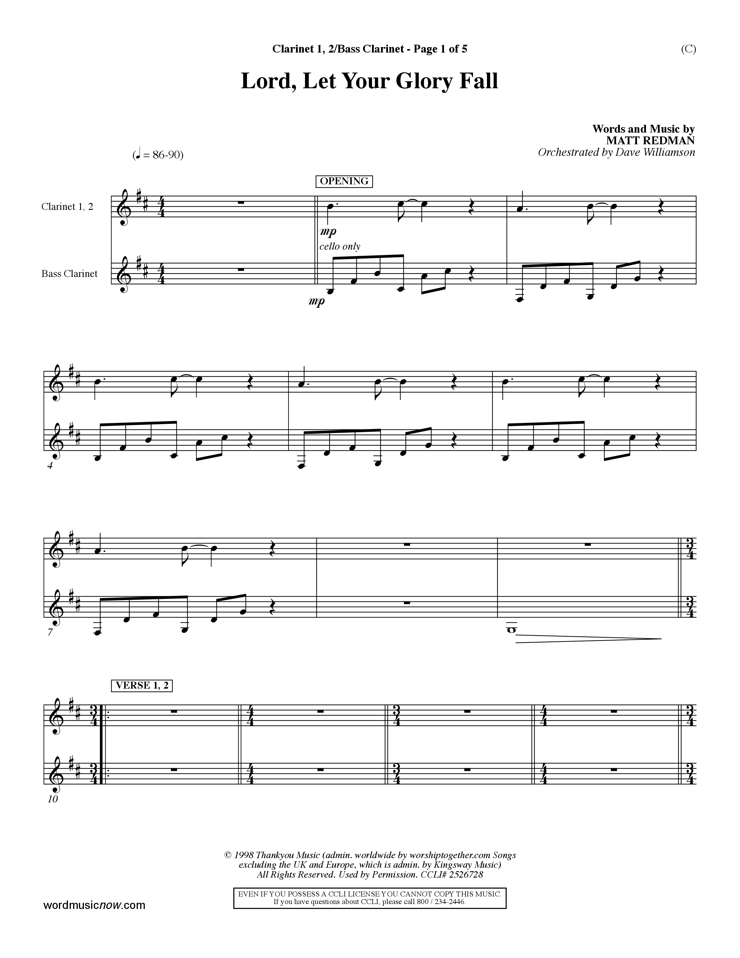 Lord Let Your Glory Fall (Choral Anthem SATB) Clarinet 1/2, Bass Clarinet (Word Music Choral / Orch. Dave Williamson)