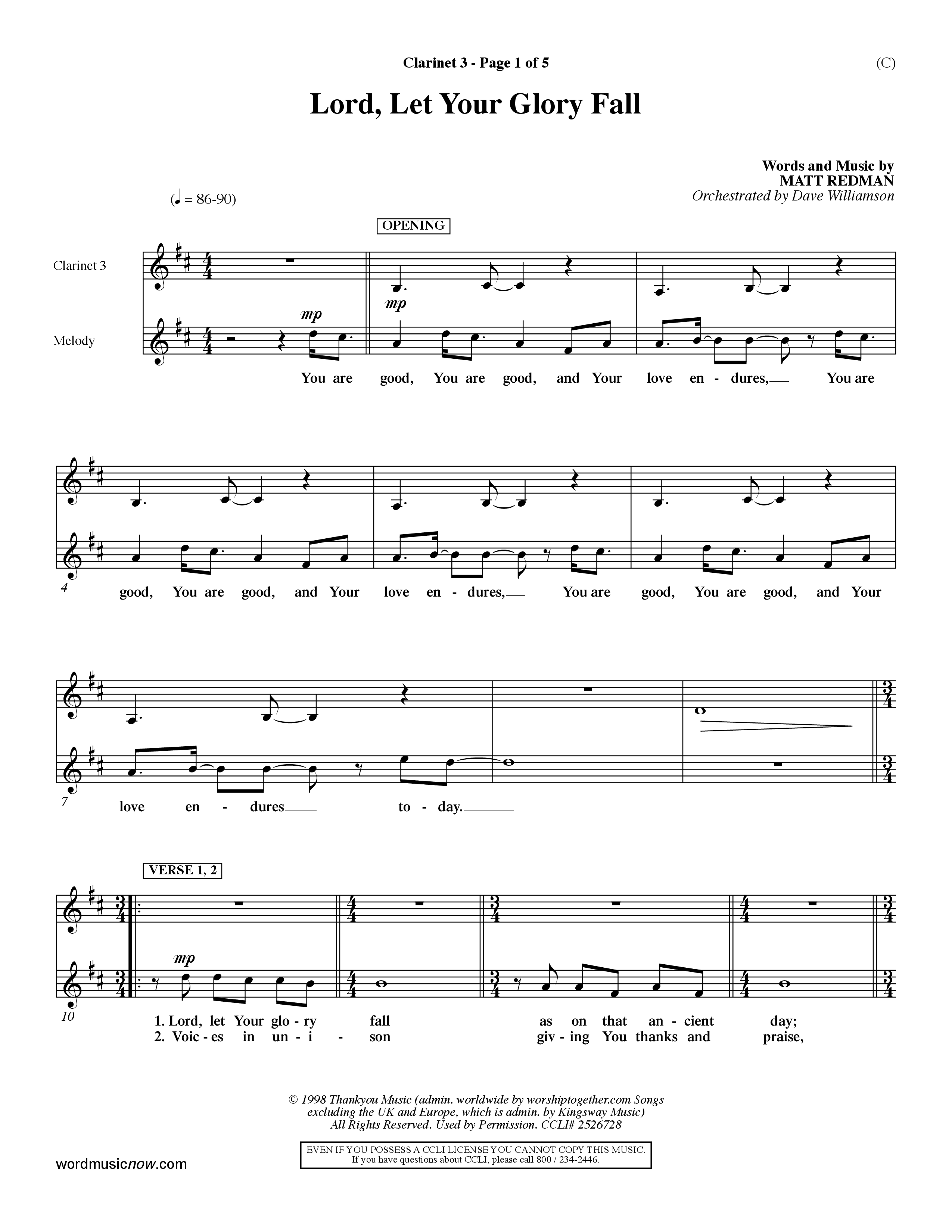 Lord Let Your Glory Fall (Choral Anthem SATB) Clarinet 3 (Word Music Choral / Orch. Dave Williamson)