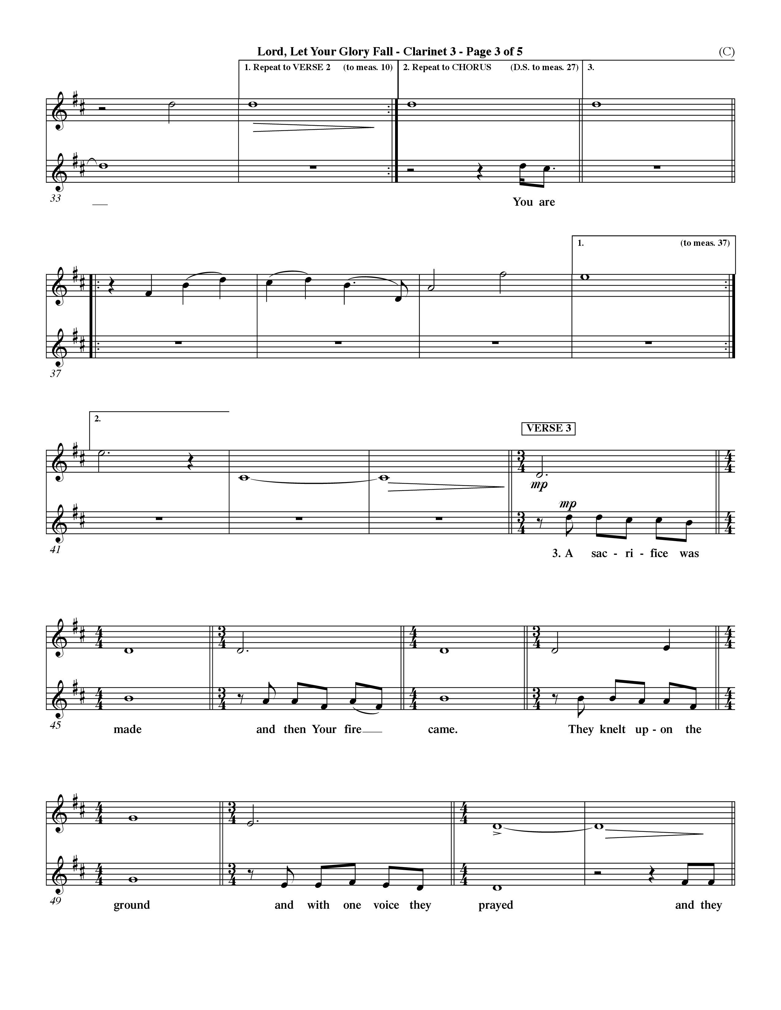 Lord Let Your Glory Fall (Choral Anthem SATB) Clarinet 3 (Word Music Choral / Orch. Dave Williamson)