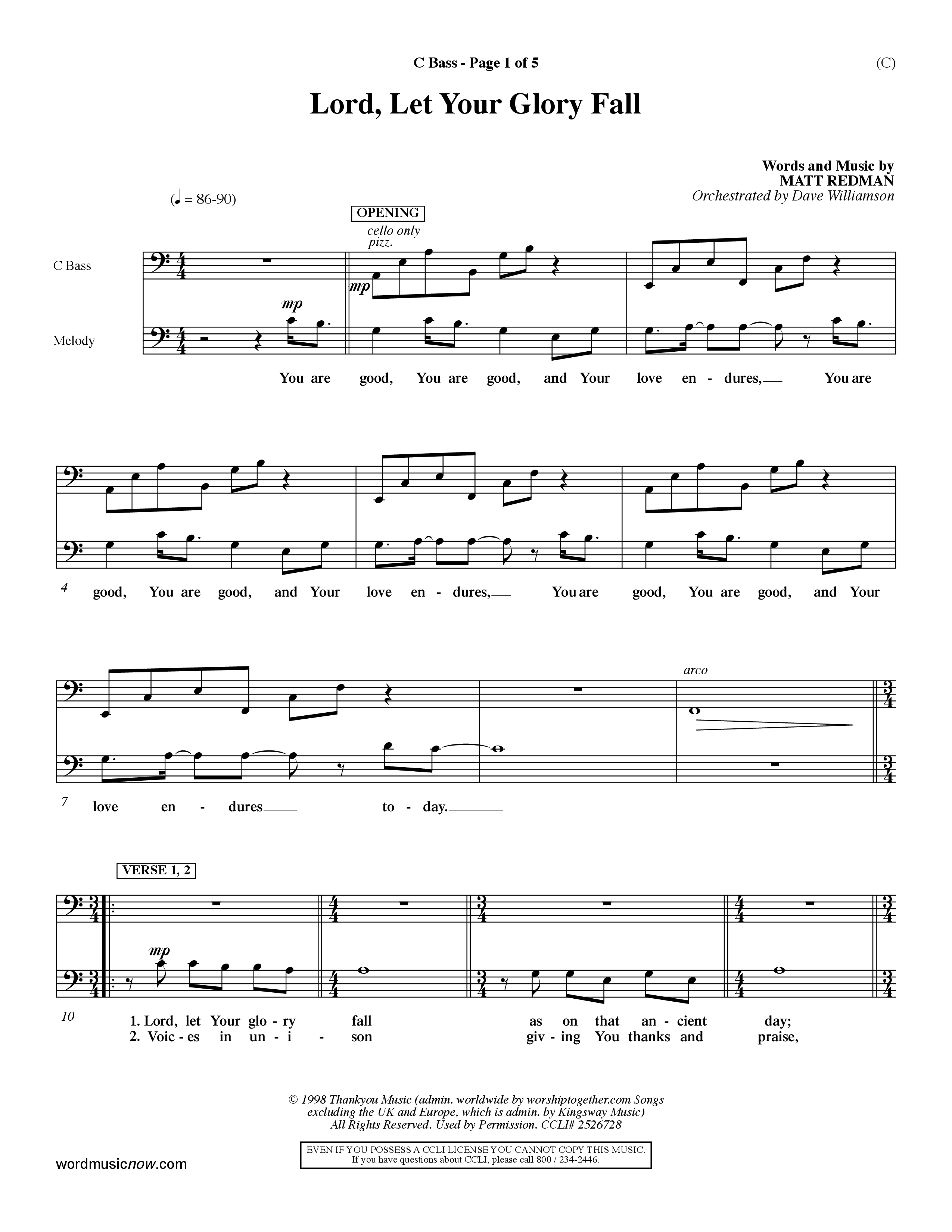 Lord Let Your Glory Fall (Choral Anthem SATB) Contrabass (Word Music Choral / Orch. Dave Williamson)