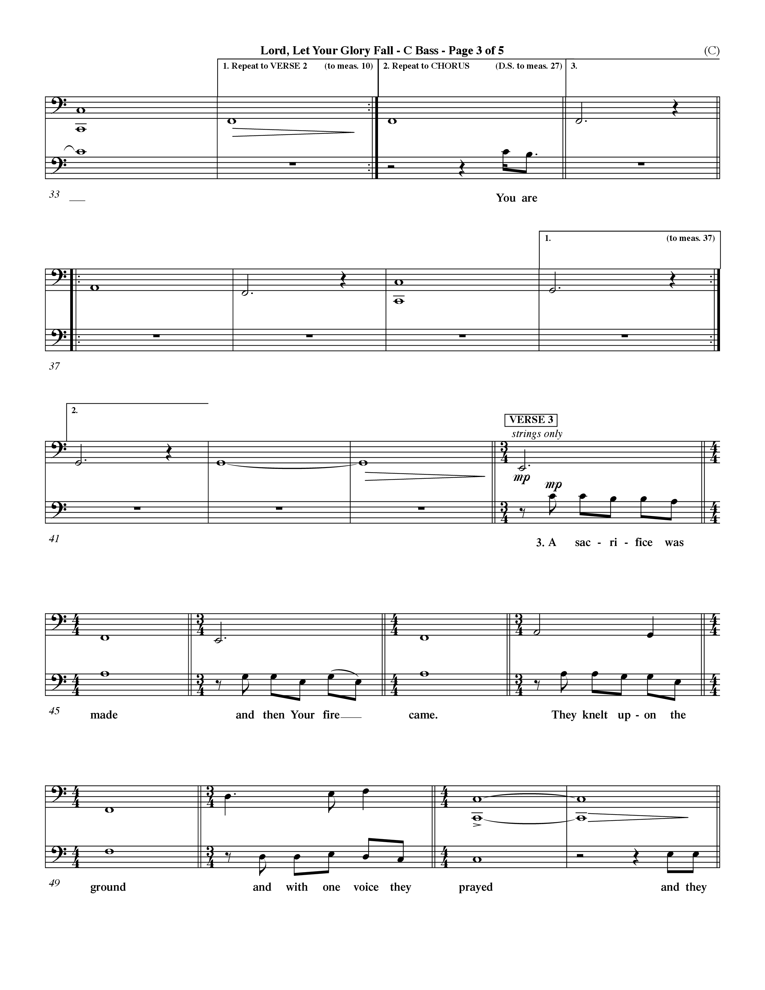 Lord Let Your Glory Fall (Choral Anthem SATB) Contrabass (Word Music Choral / Orch. Dave Williamson)