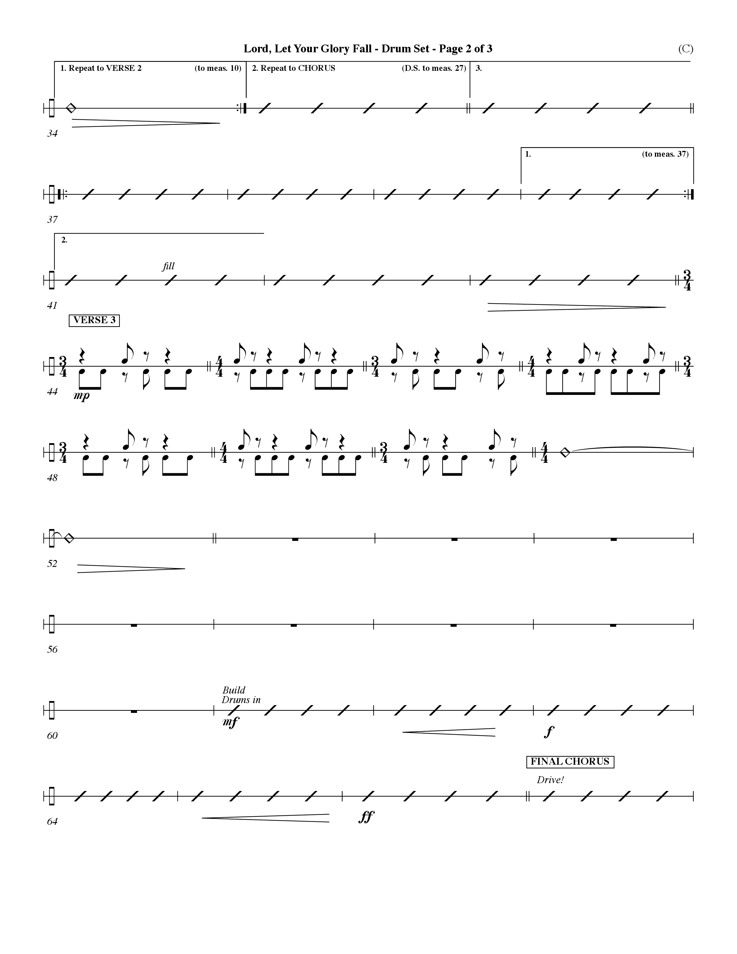Lord Let Your Glory Fall (Choral Anthem SATB) Drum Set (Word Music Choral / Orch. Dave Williamson)
