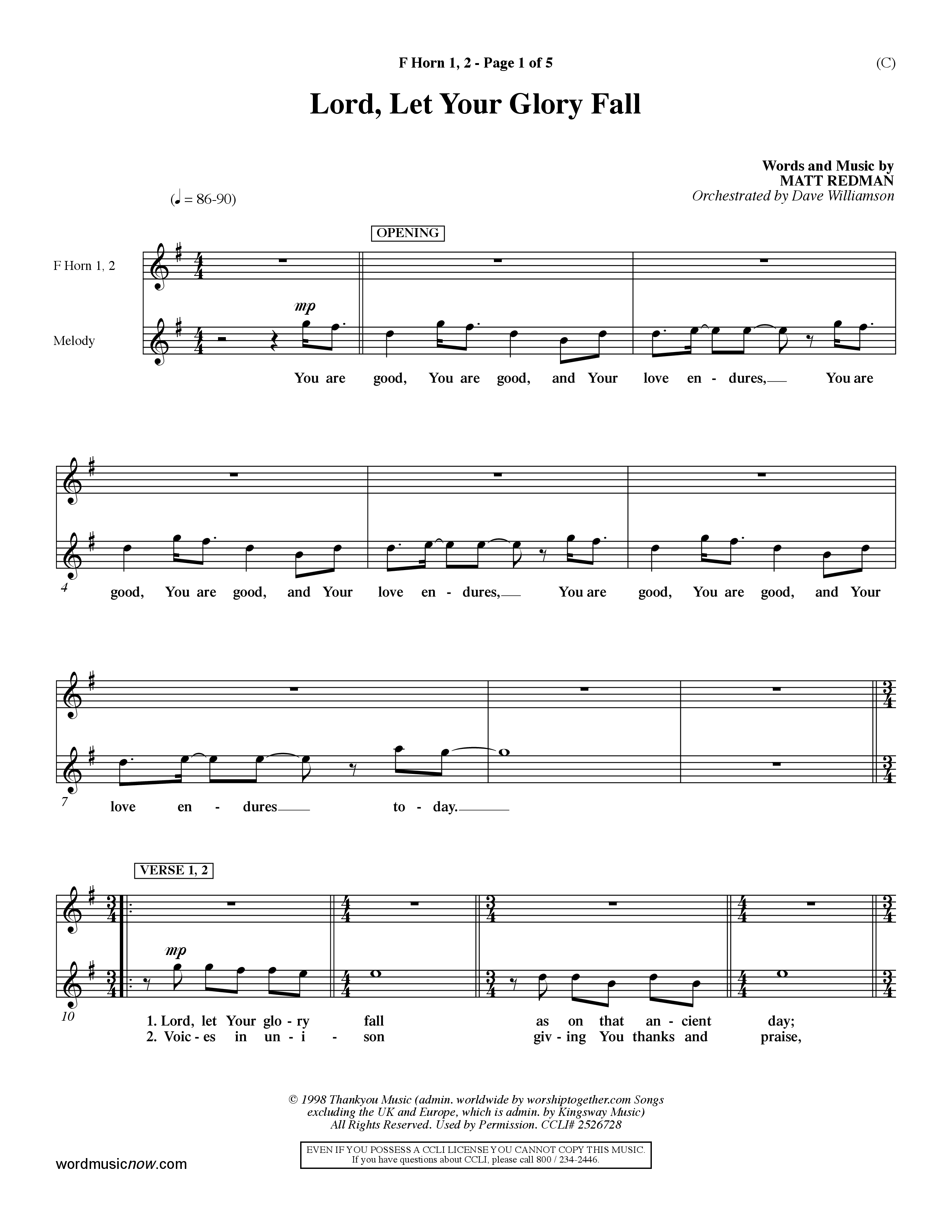 Lord Let Your Glory Fall (Choral Anthem SATB) French Horn (Word Music Choral / Orch. Dave Williamson)