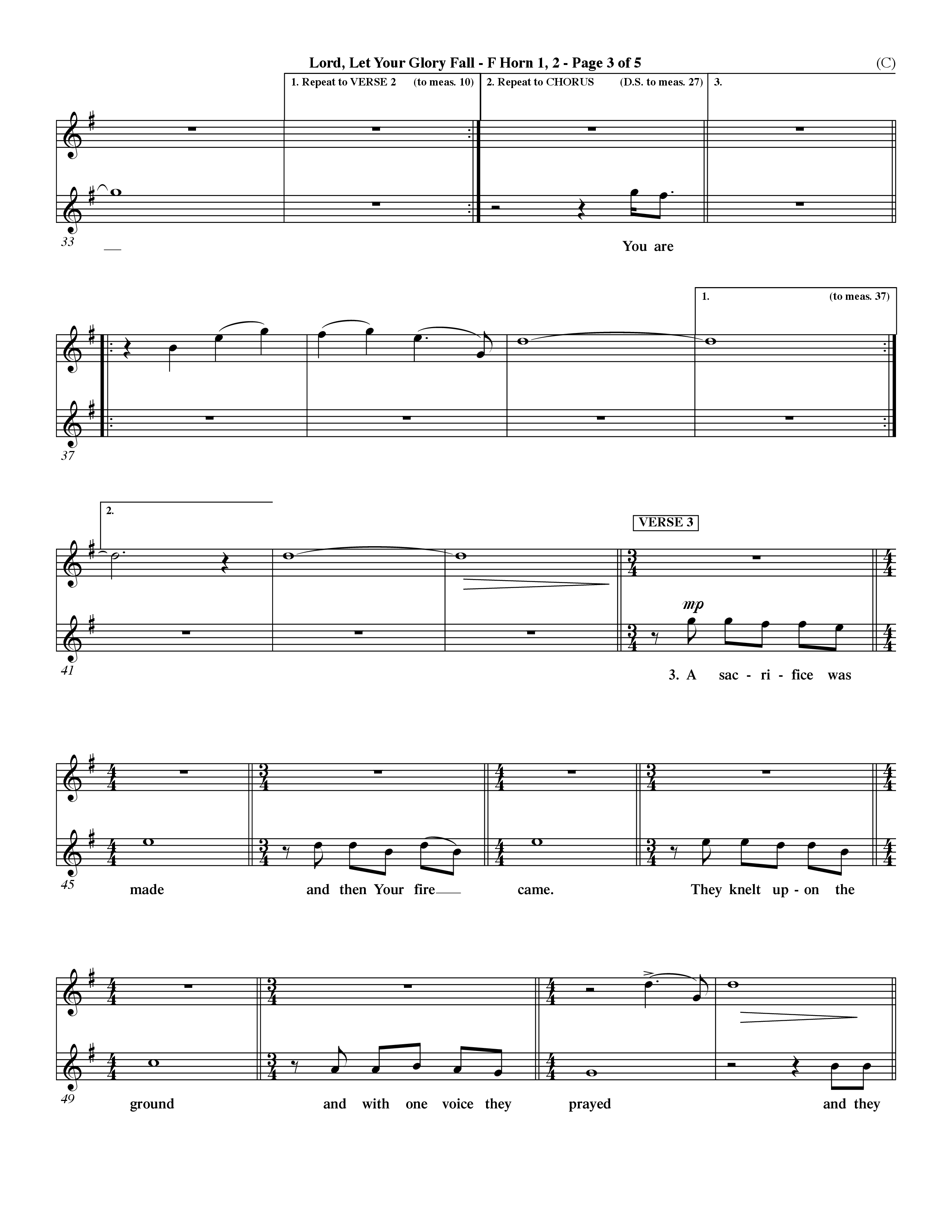 Lord Let Your Glory Fall (Choral Anthem SATB) French Horn (Word Music Choral / Orch. Dave Williamson)