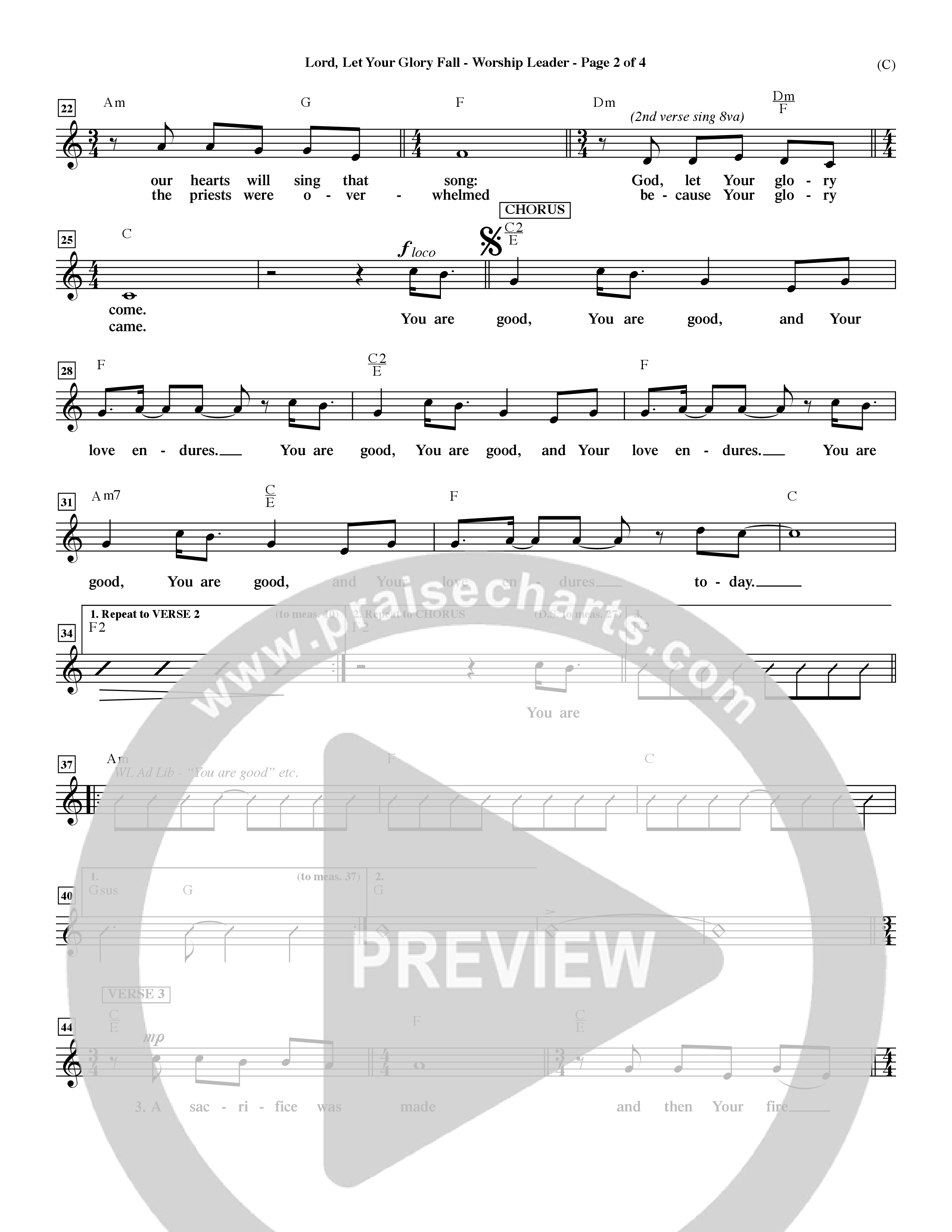 Lord Let Your Glory Fall (Choral Anthem SATB) Lead Sheet (Mel) (Word Music Choral / Orch. Dave Williamson)