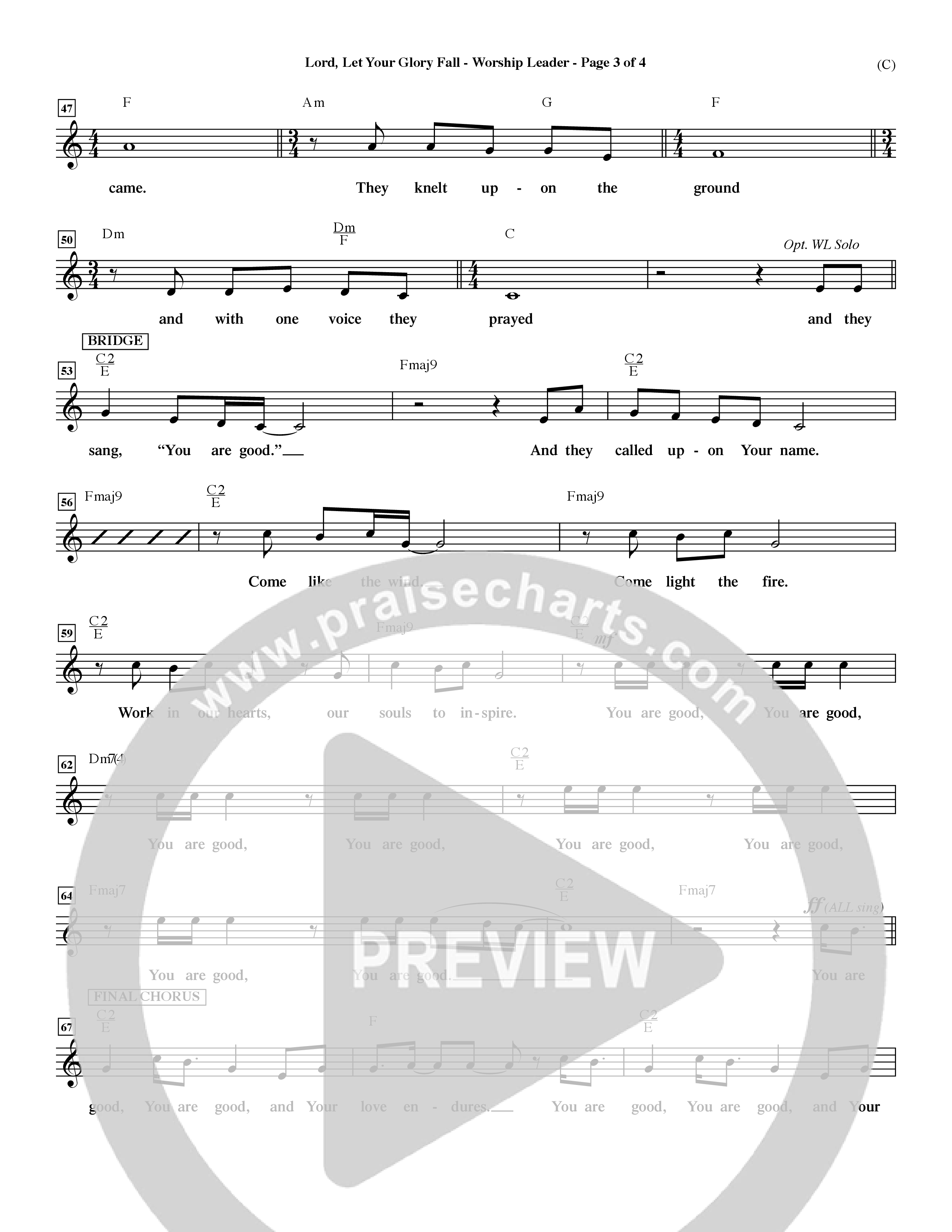 Lord Let Your Glory Fall (Choral Anthem SATB) Lead Sheet (Mel) (Word Music Choral / Orch. Dave Williamson)