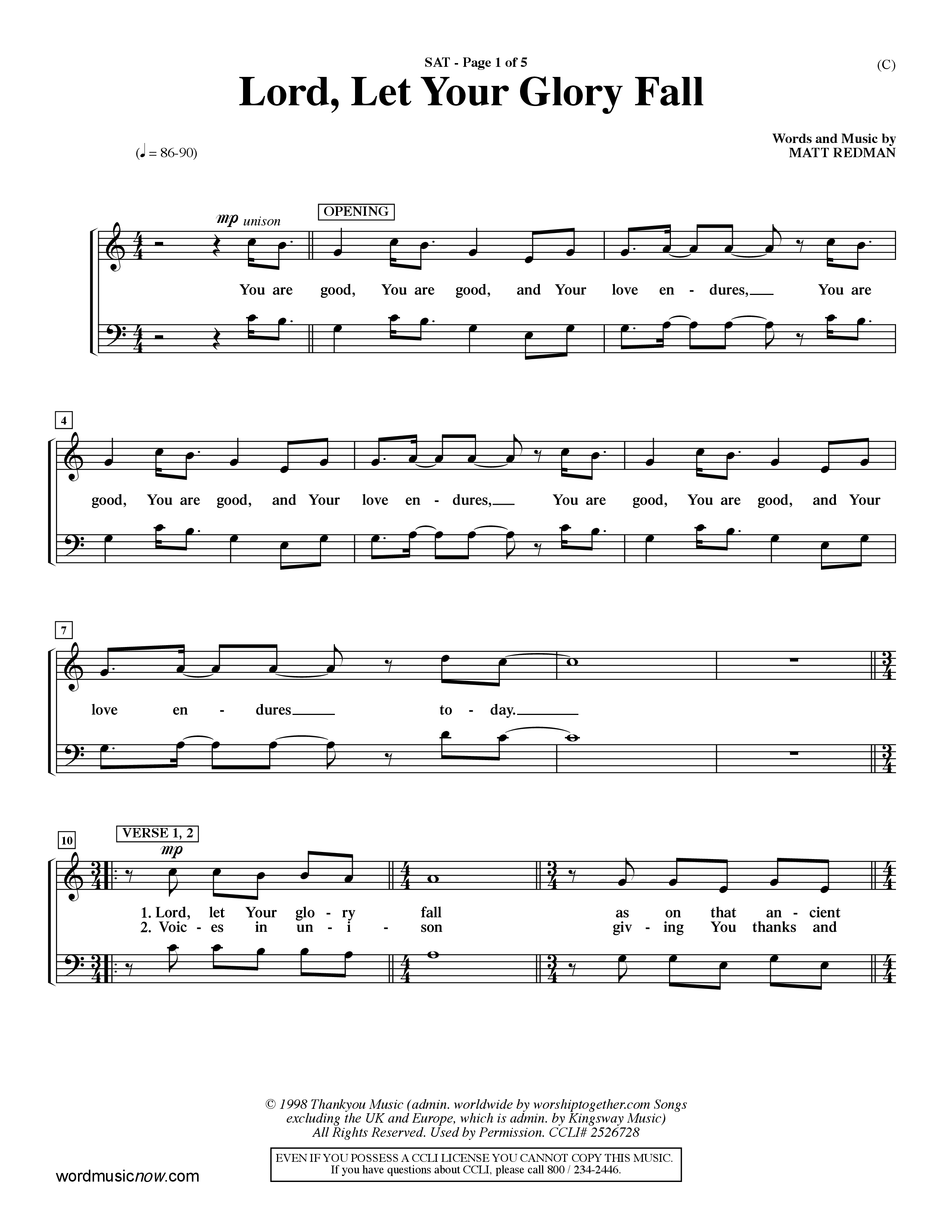 Lord Let Your Glory Fall (Choral Anthem SATB) Lead Sheet (SAT) (Word Music Choral / Orch. Dave Williamson)