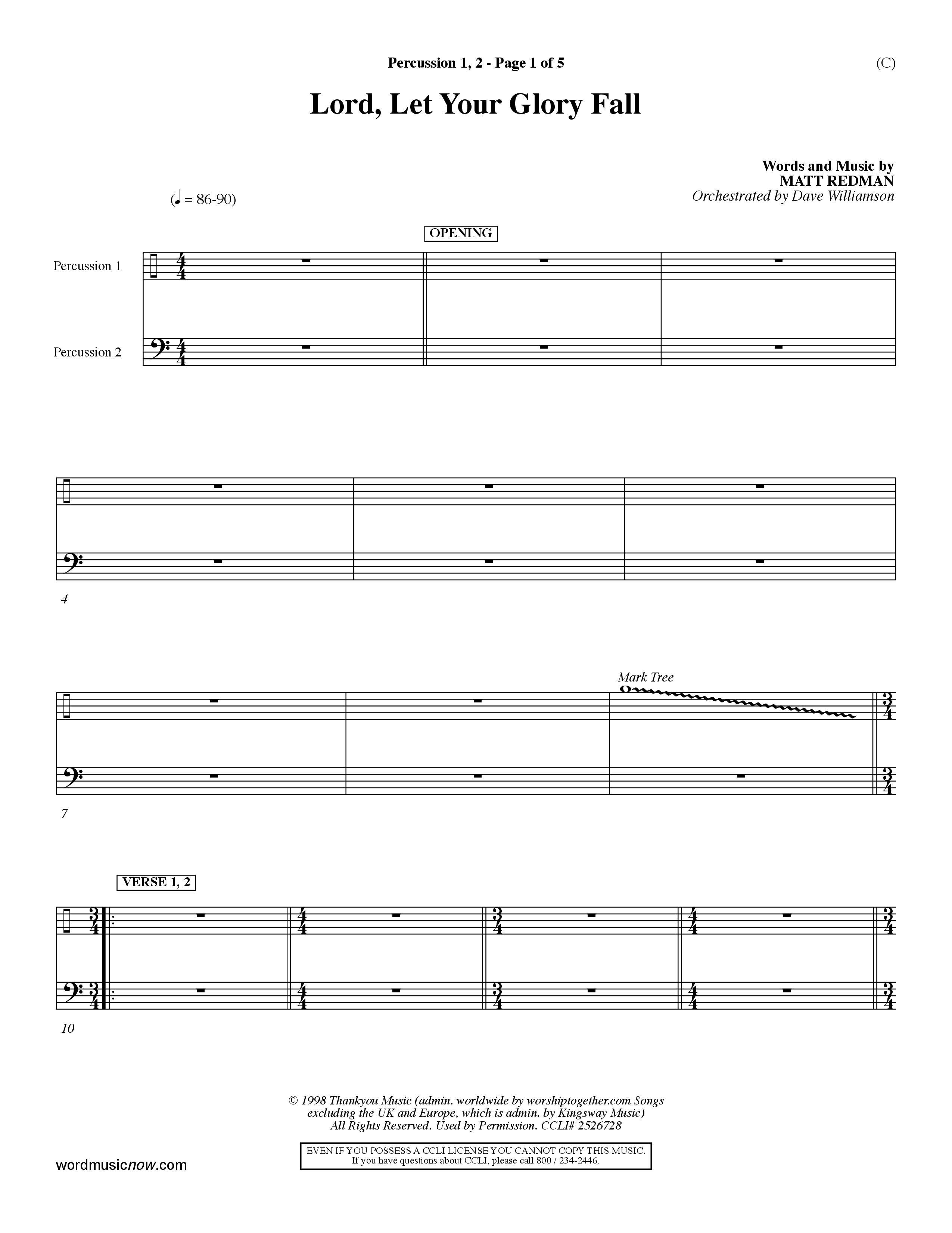 Lord Let Your Glory Fall (Choral Anthem SATB) Percussion 1/2 (Word Music Choral / Orch. Dave Williamson)