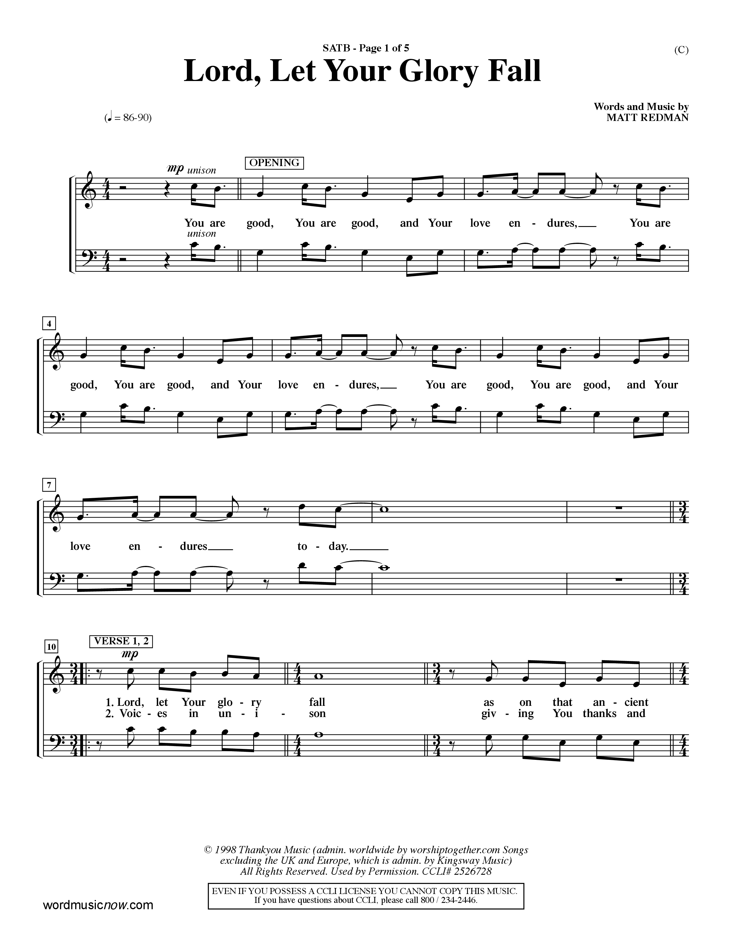 Lord Let Your Glory Fall (Choral Anthem SATB) Keyboard/Vocal (SATB) (Word Music Choral / Orch. Dave Williamson)