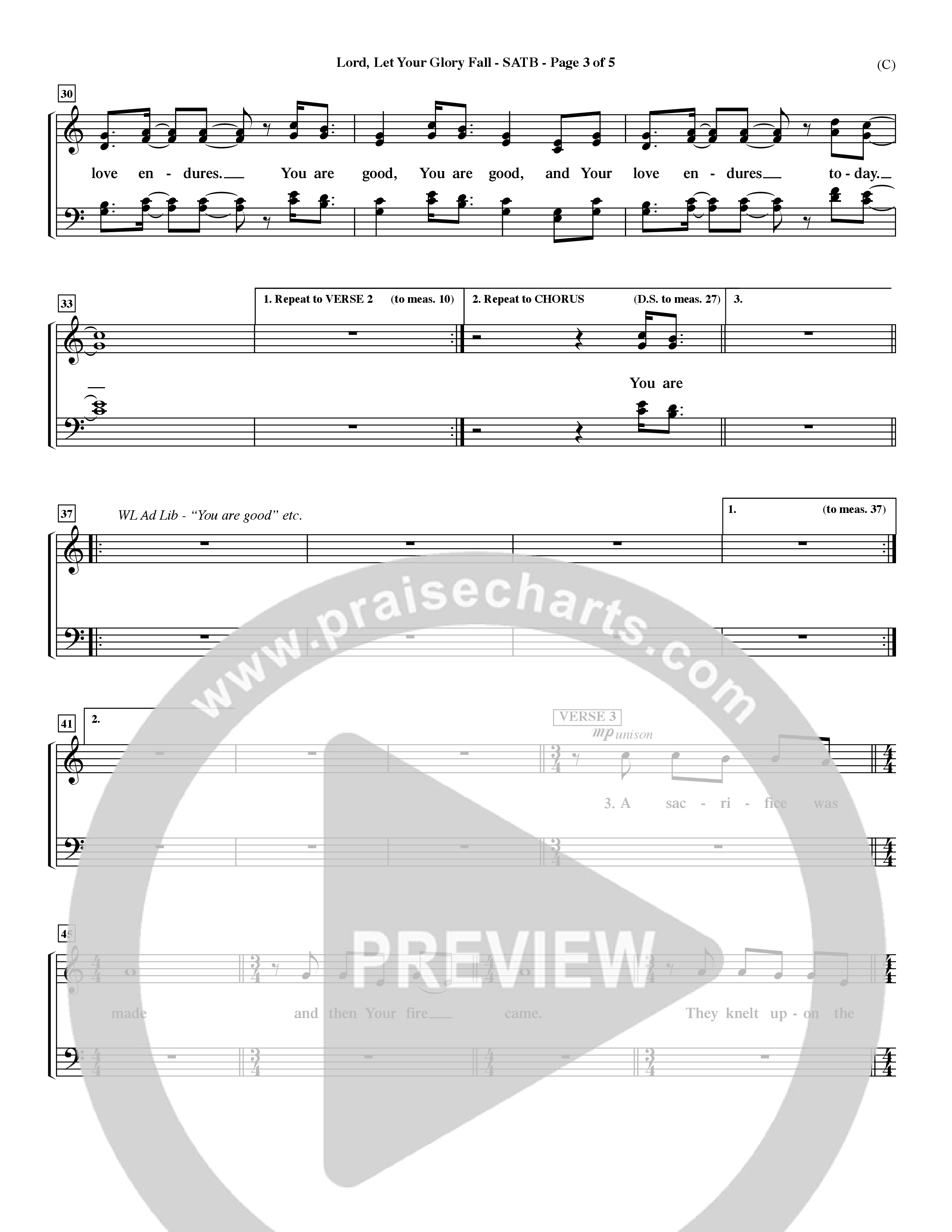 Lord Let Your Glory Fall (Choral Anthem SATB) Keyboard/Vocal (SATB) (Word Music Choral / Orch. Dave Williamson)