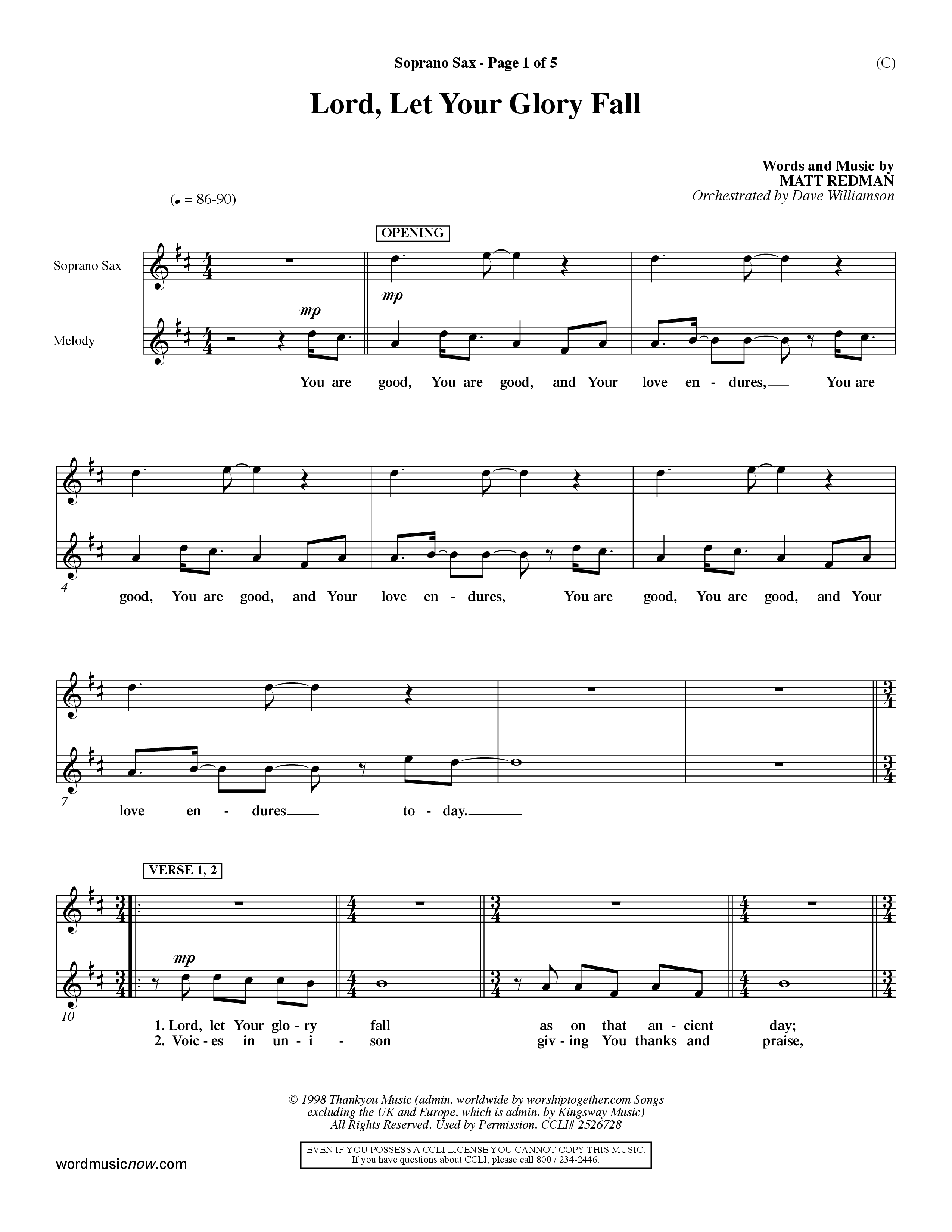 Lord Let Your Glory Fall (Choral Anthem SATB) Saxophone (Word Music Choral / Orch. Dave Williamson)
