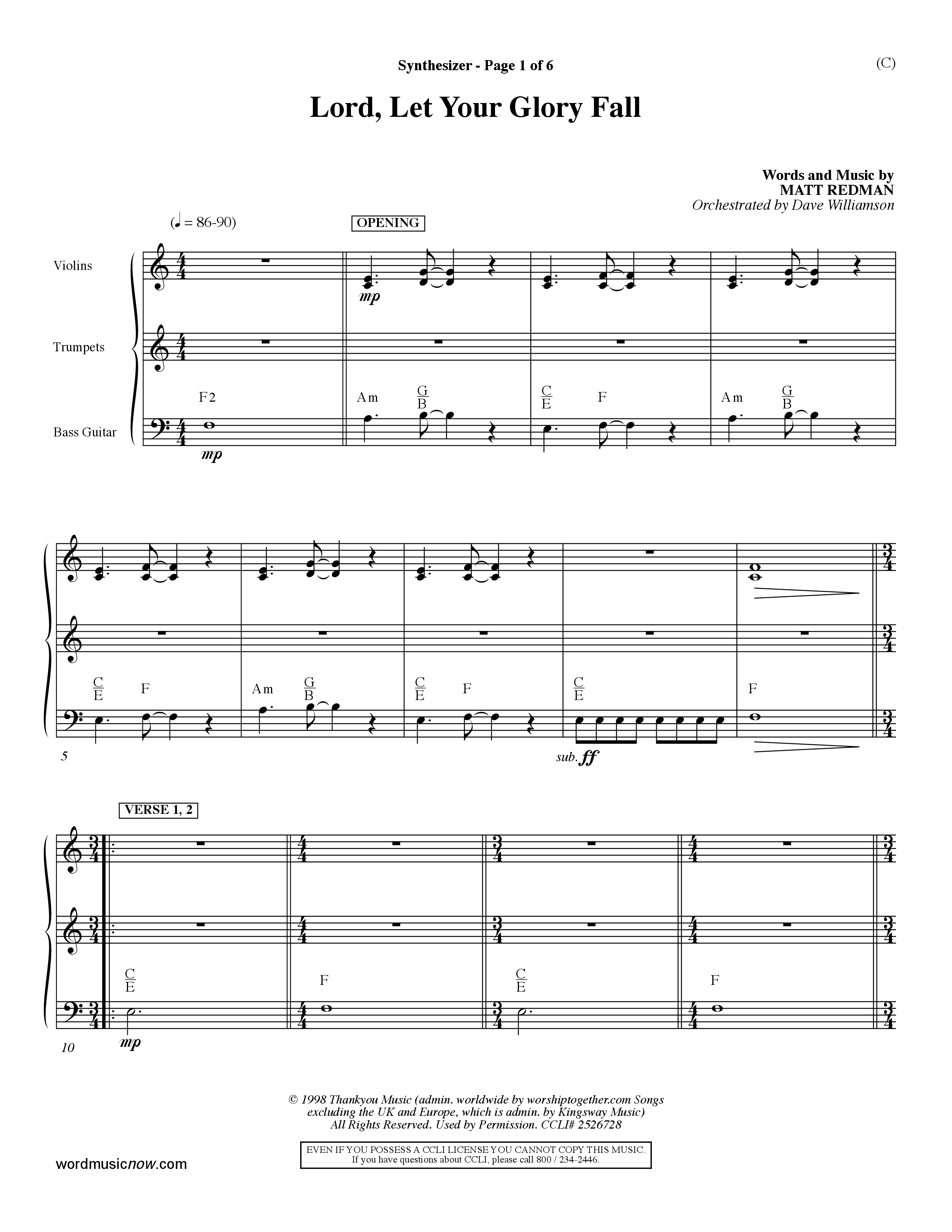 Lord Let Your Glory Fall (Choral Anthem SATB) Synth (Word Music Choral / Orch. Dave Williamson)