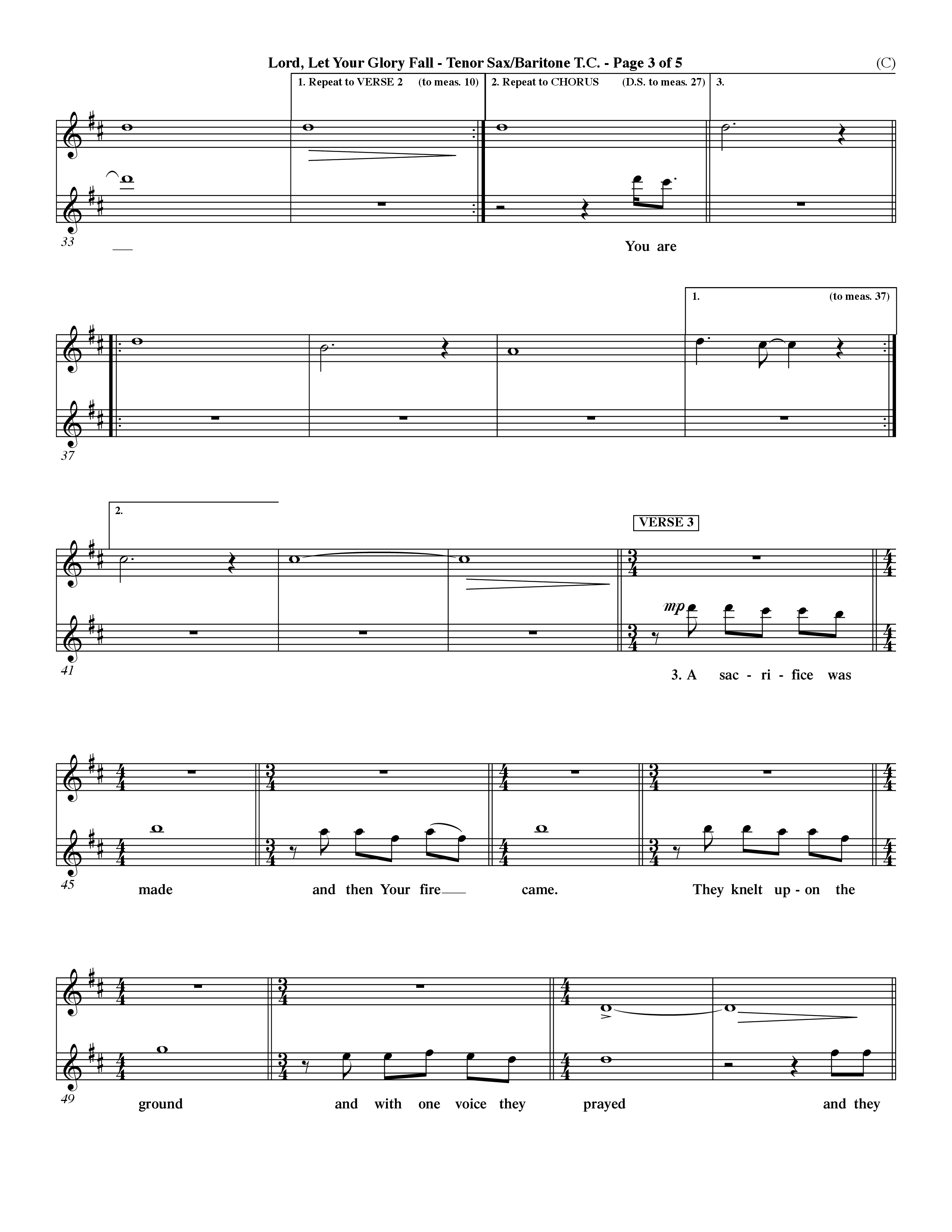 Lord Let Your Glory Fall (Choral Anthem SATB) Tenor Sax/Baritone T.C. (Word Music Choral / Orch. Dave Williamson)