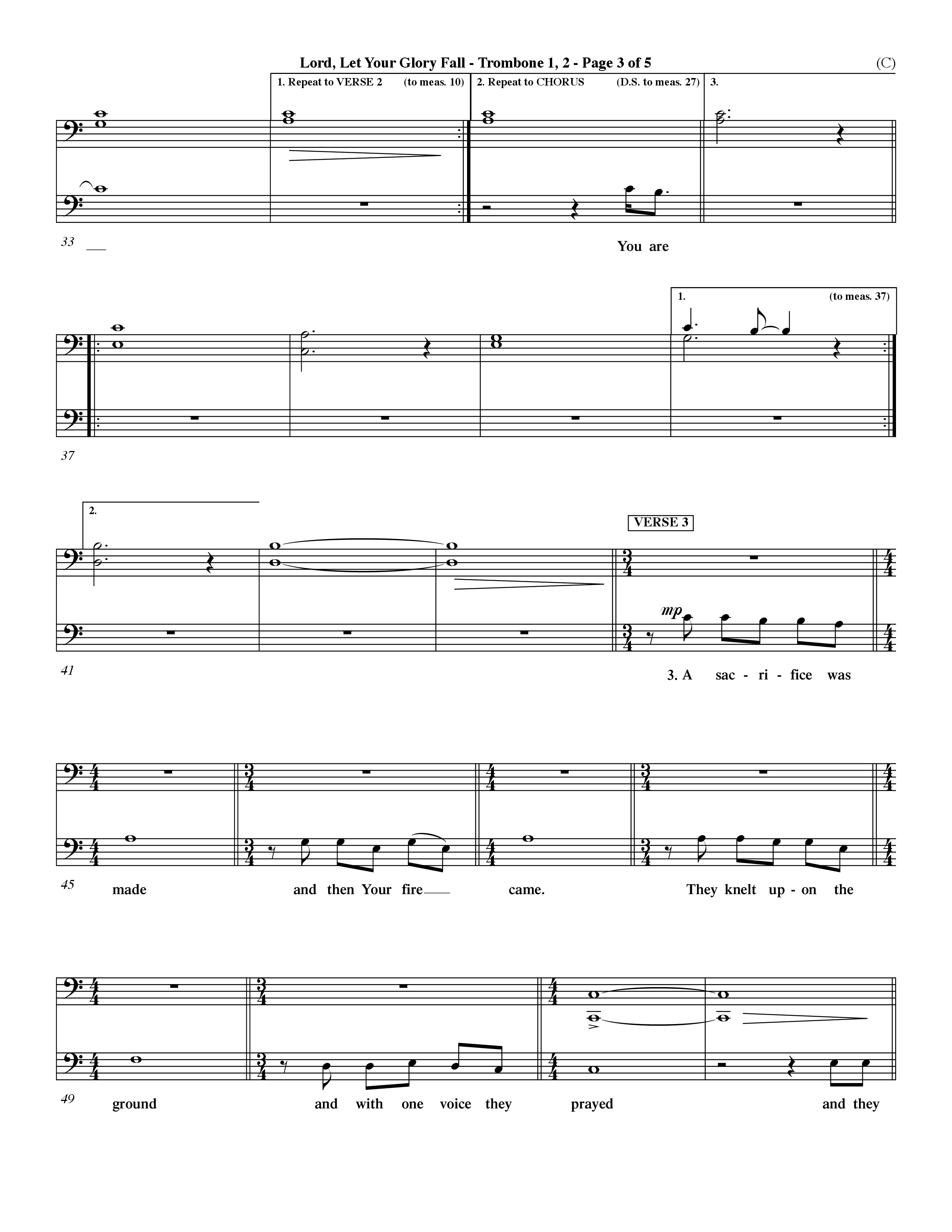 Lord Let Your Glory Fall (Choral Anthem SATB) Trombone 1/2 (Word Music Choral / Orch. Dave Williamson)