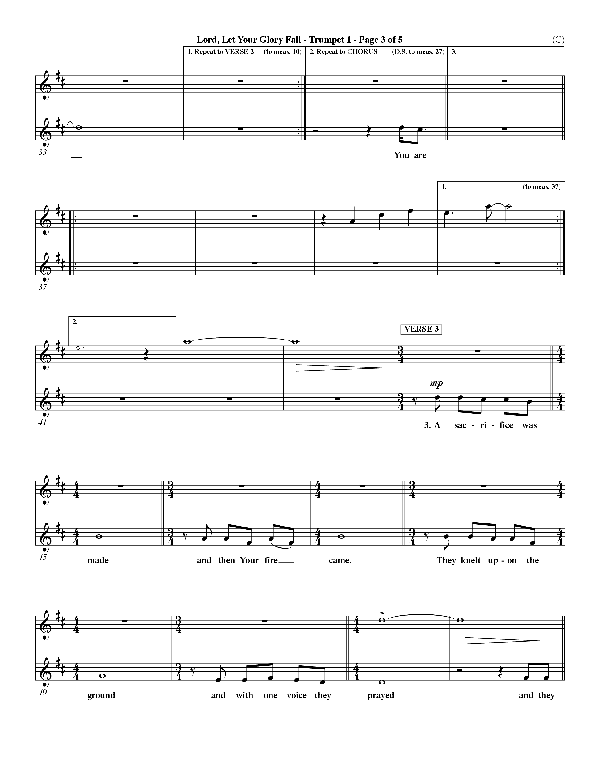 Lord Let Your Glory Fall (Choral Anthem SATB) Trumpet 1 (Word Music Choral / Orch. Dave Williamson)