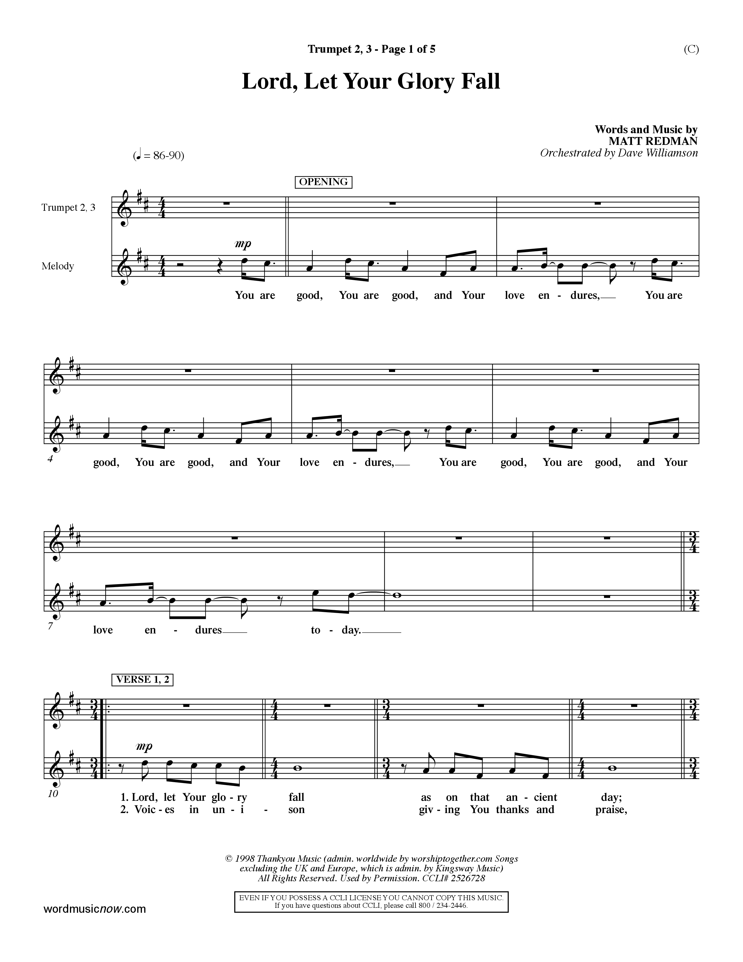 Lord Let Your Glory Fall (Choral Anthem SATB) Trumpet 2/3 (Word Music Choral / Orch. Dave Williamson)