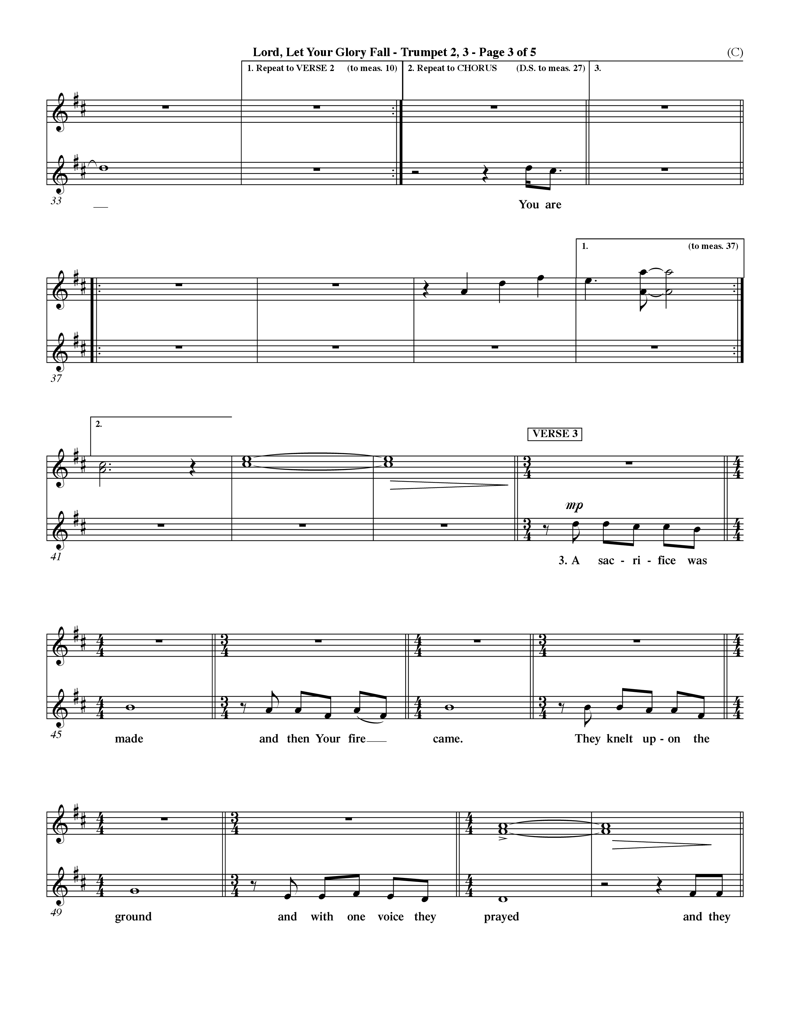 Lord Let Your Glory Fall (Choral Anthem SATB) Trumpet 2/3 (Word Music Choral / Orch. Dave Williamson)