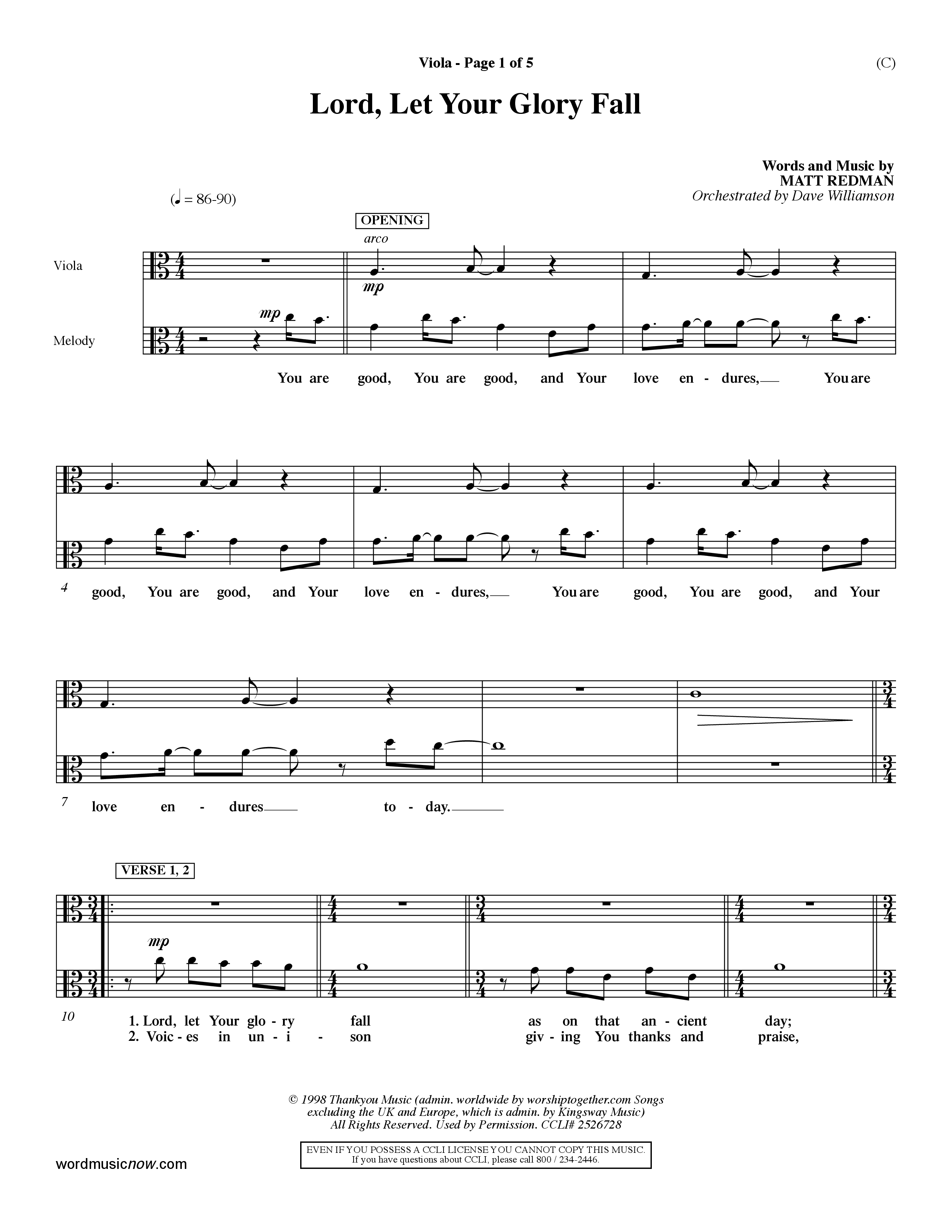 Lord Let Your Glory Fall (Choral Anthem SATB) Viola (Word Music Choral / Orch. Dave Williamson)