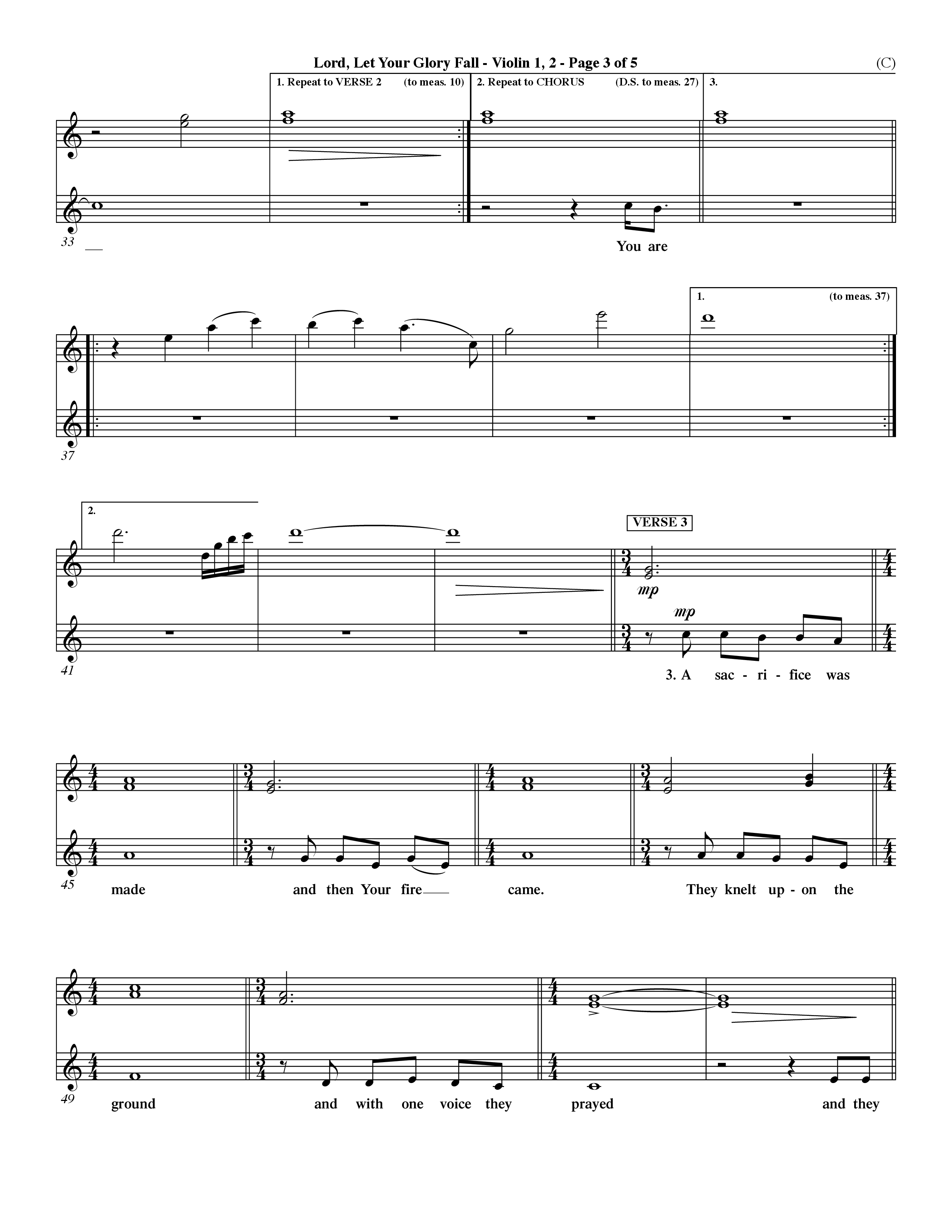 Lord Let Your Glory Fall (Choral Anthem SATB) Violin 1/2 (Word Music Choral / Orch. Dave Williamson)