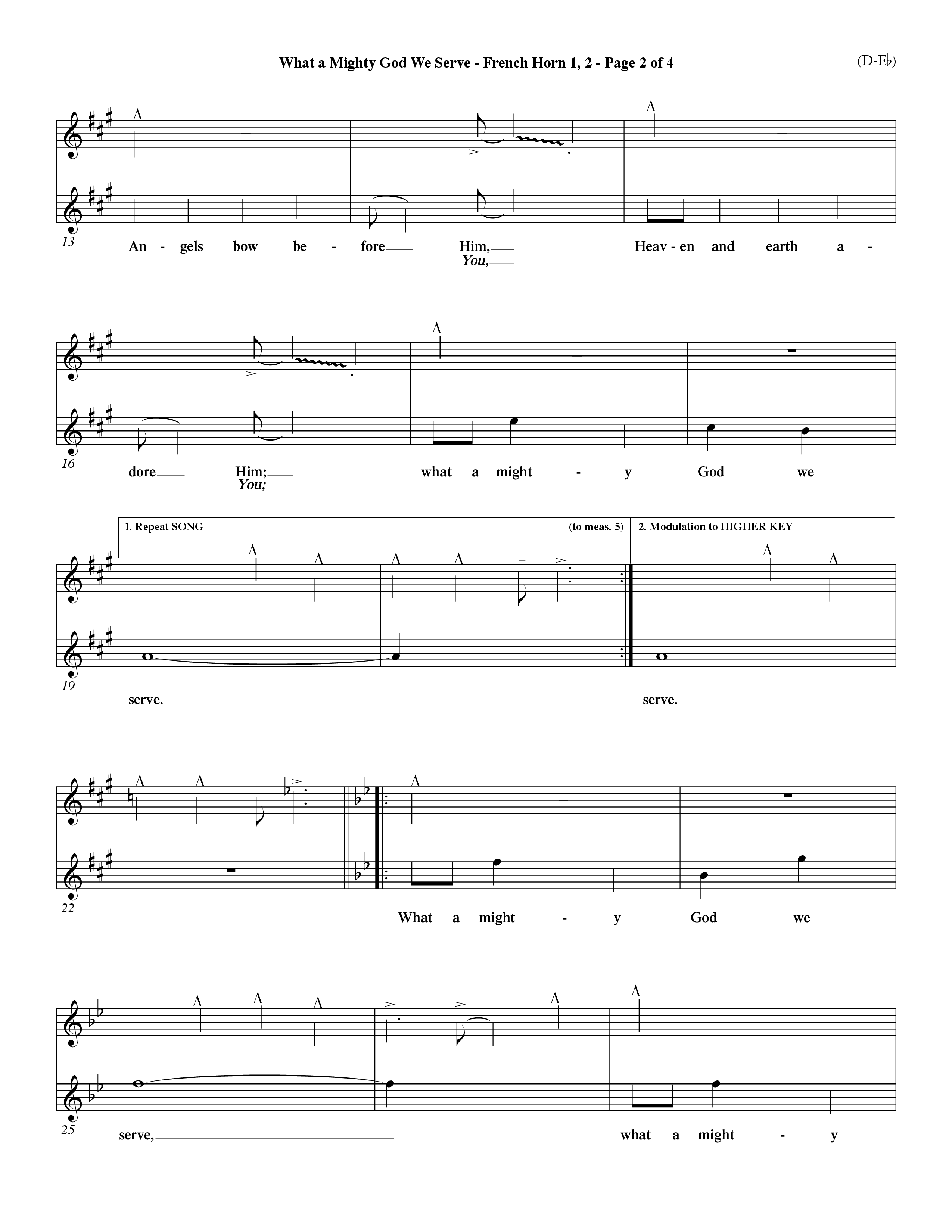 What a Mighty God We Serve (Choral Anthem SATB) French Horn (Word Music Choral / Arr. Ken Barker / Orch. Keith Christopher / Orch. Andrew High)