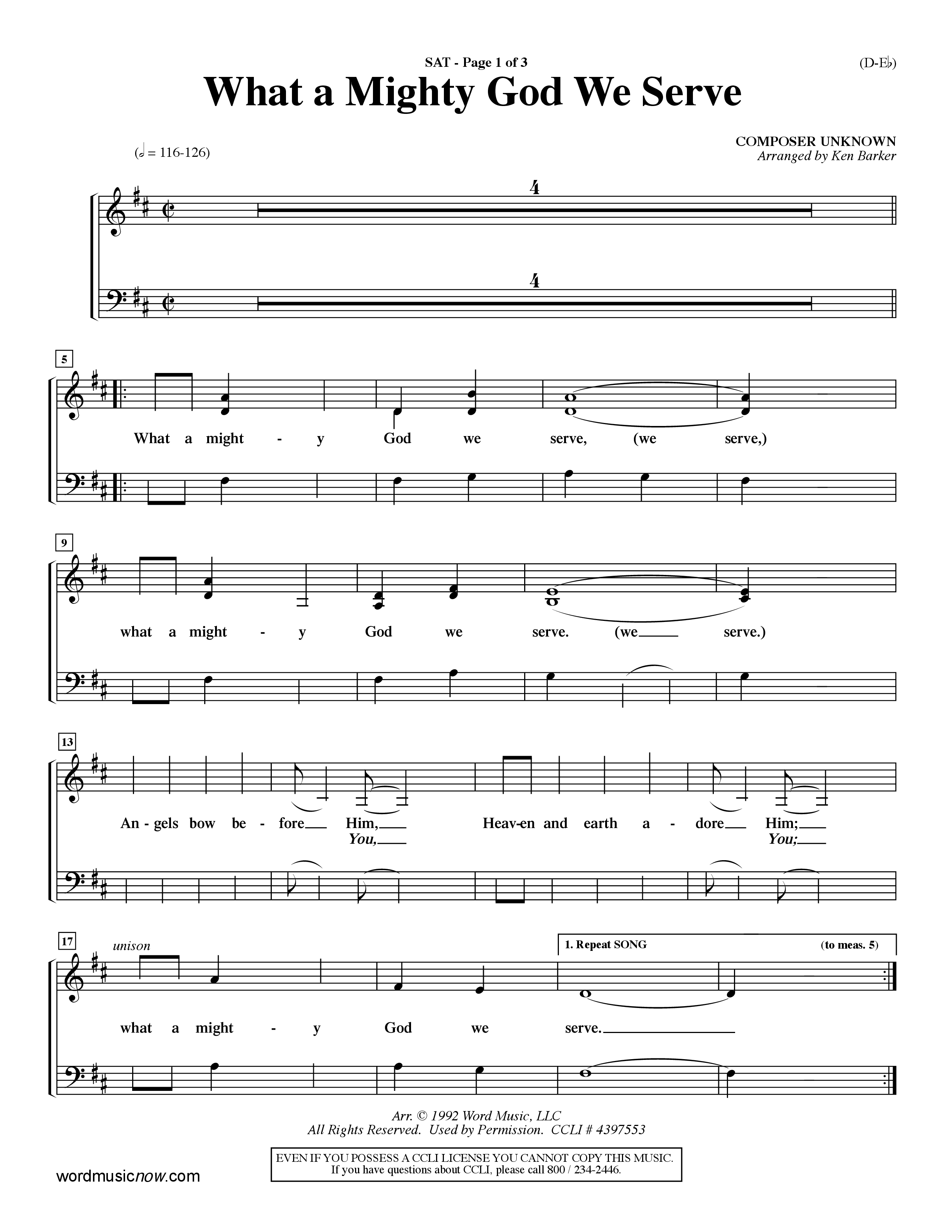 What a Mighty God We Serve (Choral Anthem SATB) Lead Sheet (SAT) (Word Music Choral / Arr. Ken Barker / Orch. Keith Christopher / Orch. Andrew High)