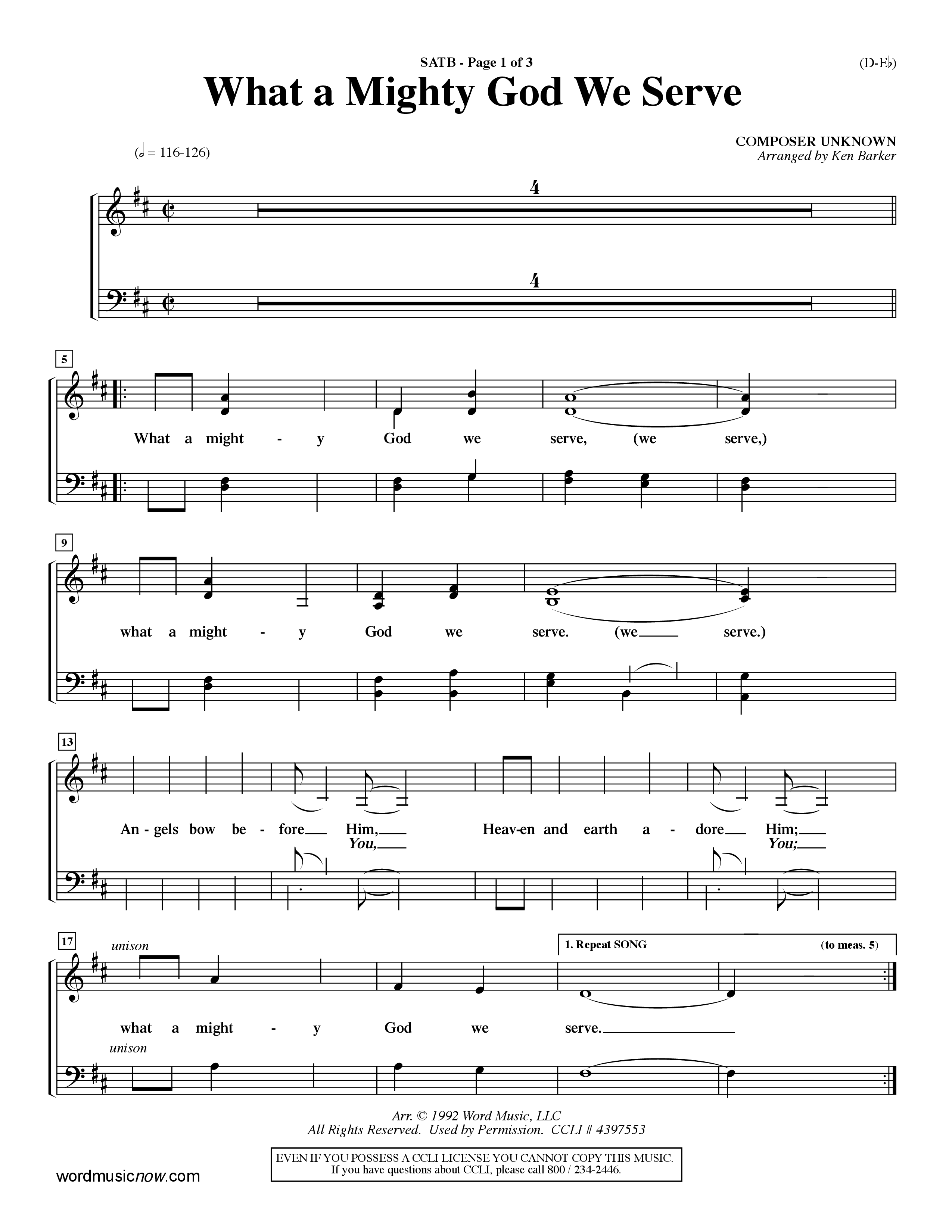 What a Mighty God We Serve (Choral Anthem SATB) Keyboard/Vocal (SATB) (Word Music Choral / Arr. Ken Barker / Orch. Keith Christopher / Orch. Andrew High)
