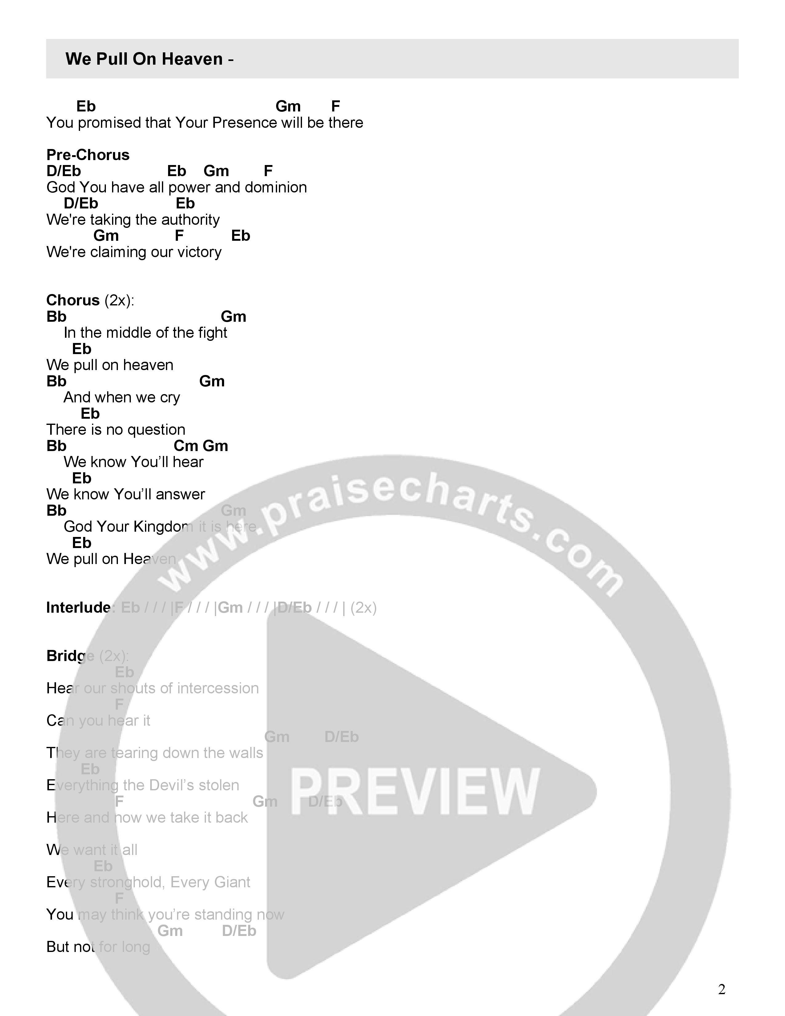 We Pull On Heaven Chord Chart (Red Worship / Jonathan Traylor / Jonathan Stamper)