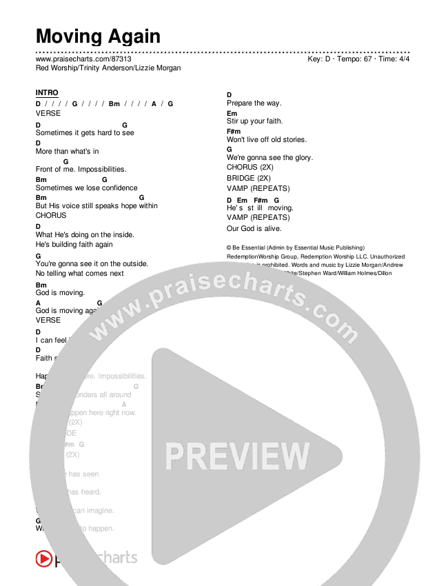 Moving Again Chord Chart (Red Worship / Trinity Anderson / Lizzie Morgan)