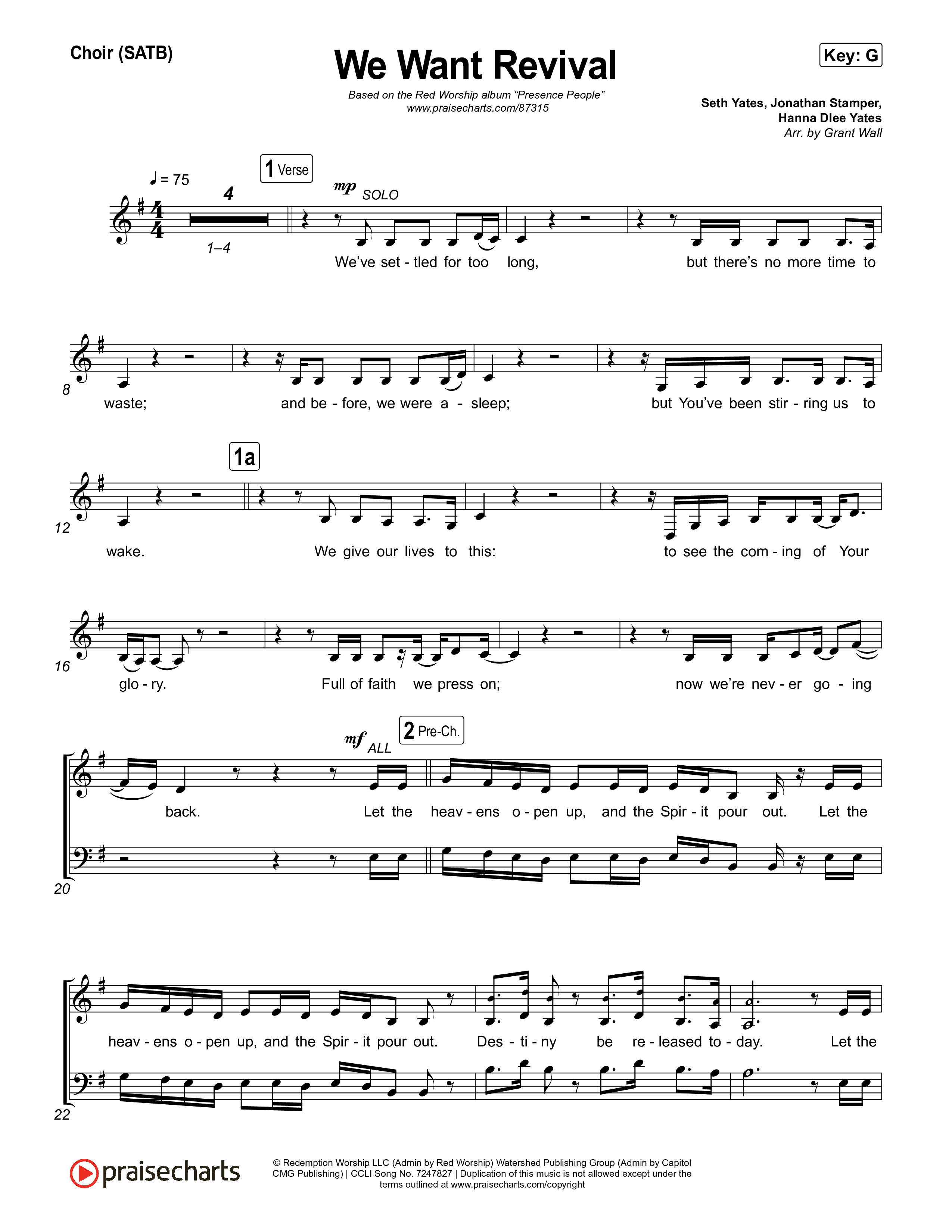 We Want Revival Choir Sheet (SATB) (Red Worship / Lizzie Morgan / Jonathan Stamper)