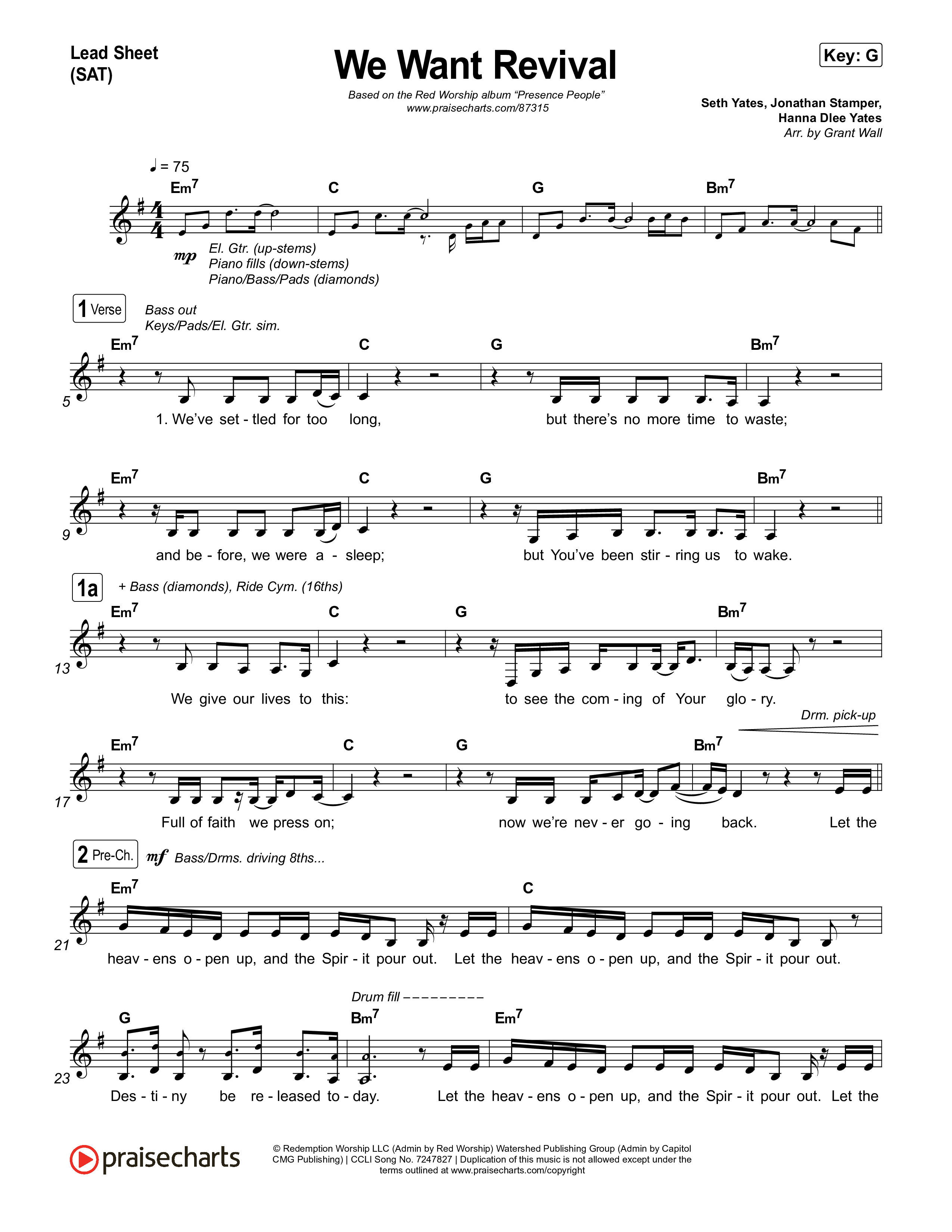 We Want Revival Lead Sheet (SAT) (Red Worship / Lizzie Morgan / Jonathan Stamper)