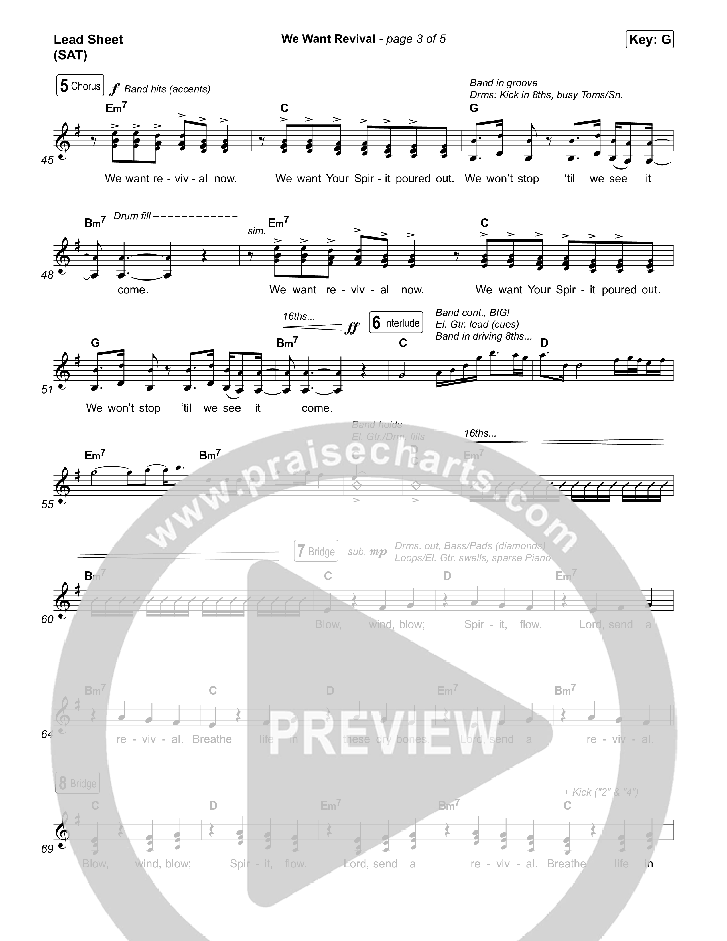 We Want Revival Lead Sheet (SAT) (Red Worship / Lizzie Morgan / Jonathan Stamper)