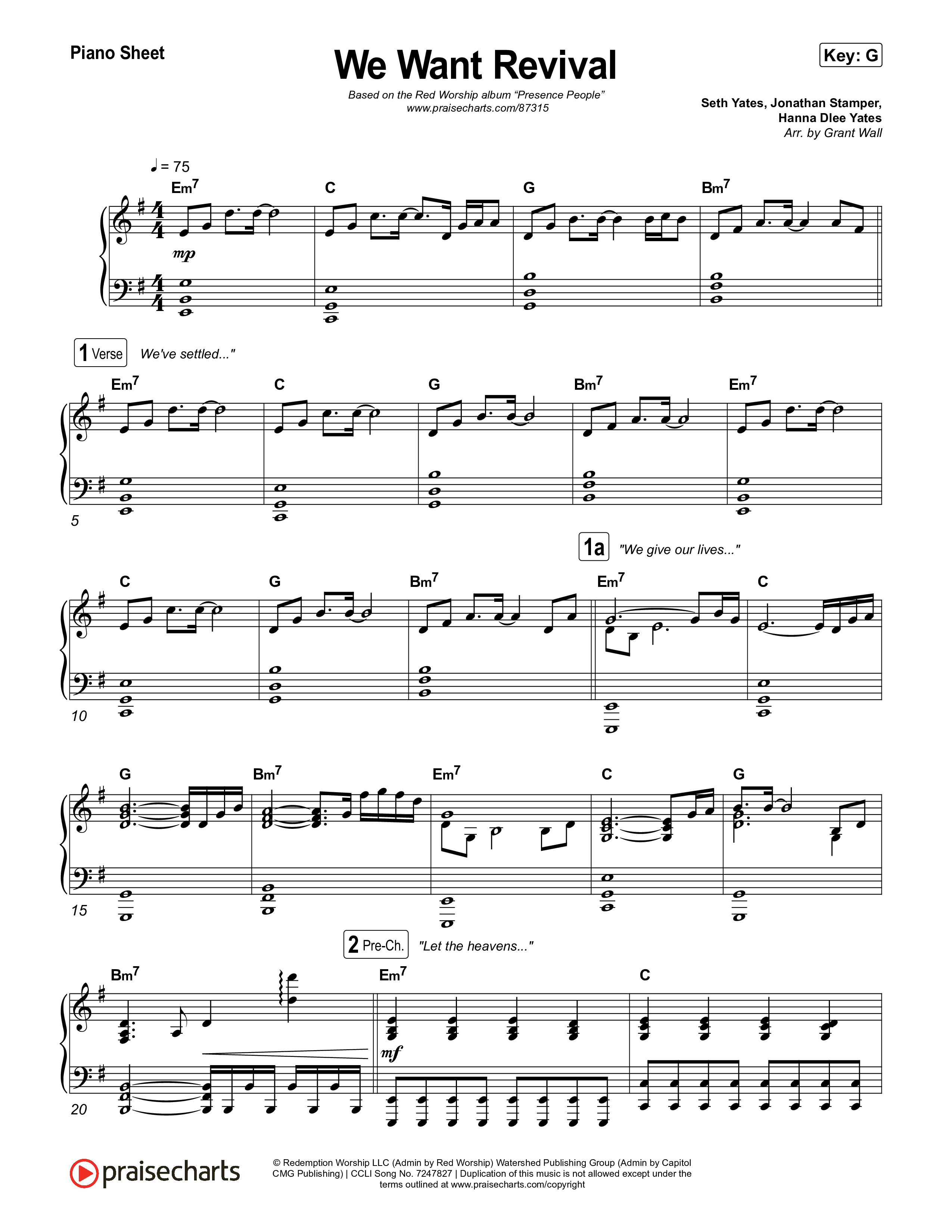 We Want Revival Piano Sheet (Red Worship / Lizzie Morgan / Jonathan Stamper)