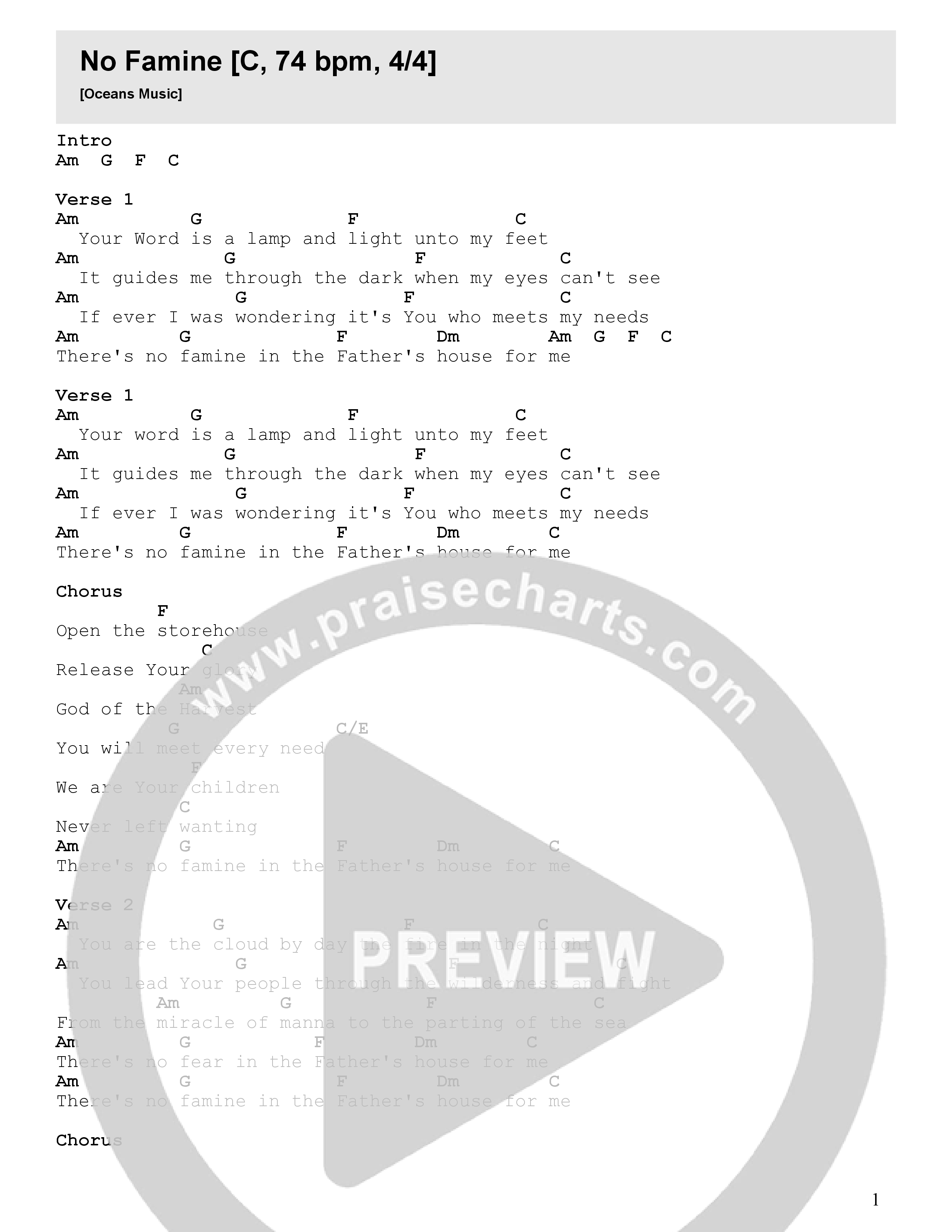 No Famine Chord Chart (Oceans Music / David Ryan Cook)