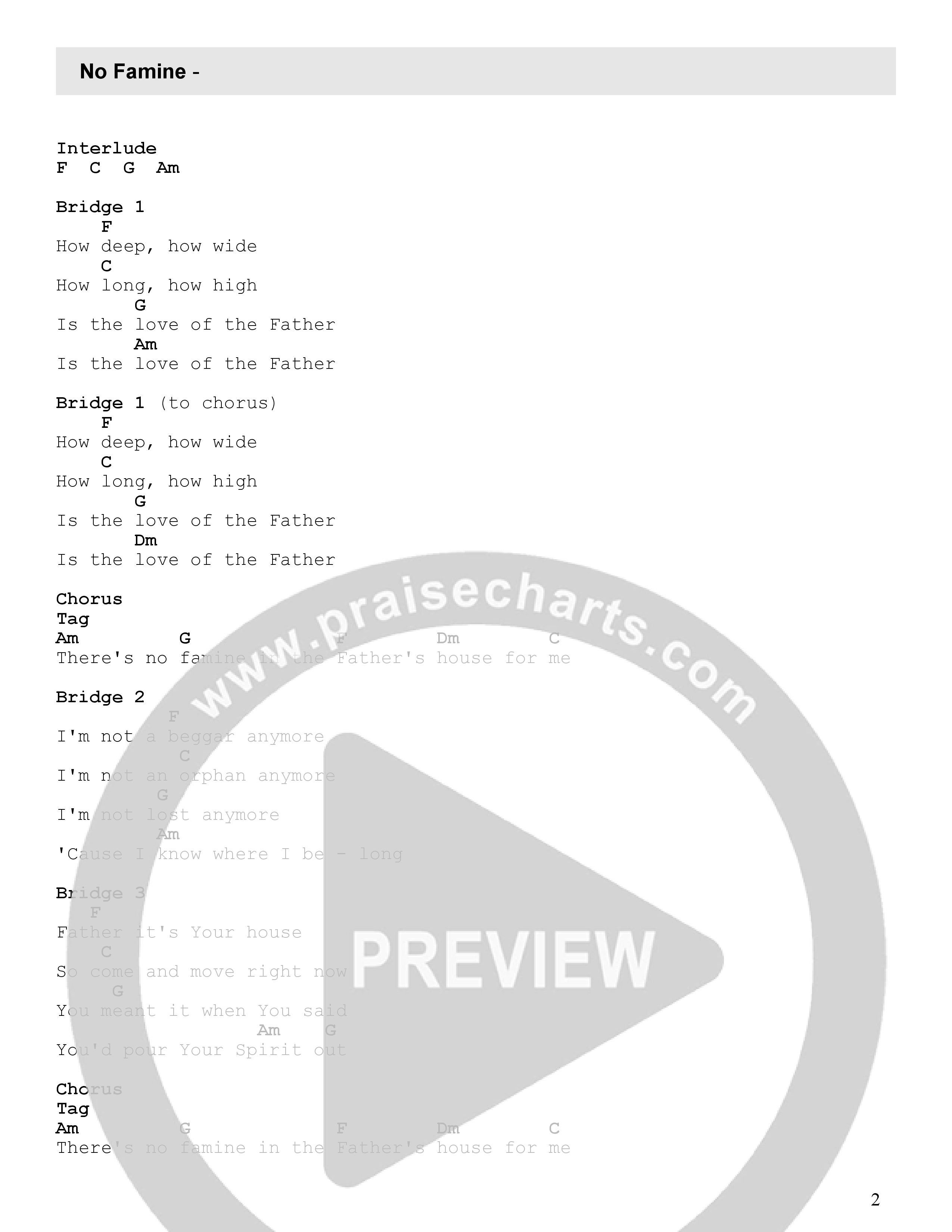 No Famine Chord Chart (Oceans Music / David Ryan Cook)