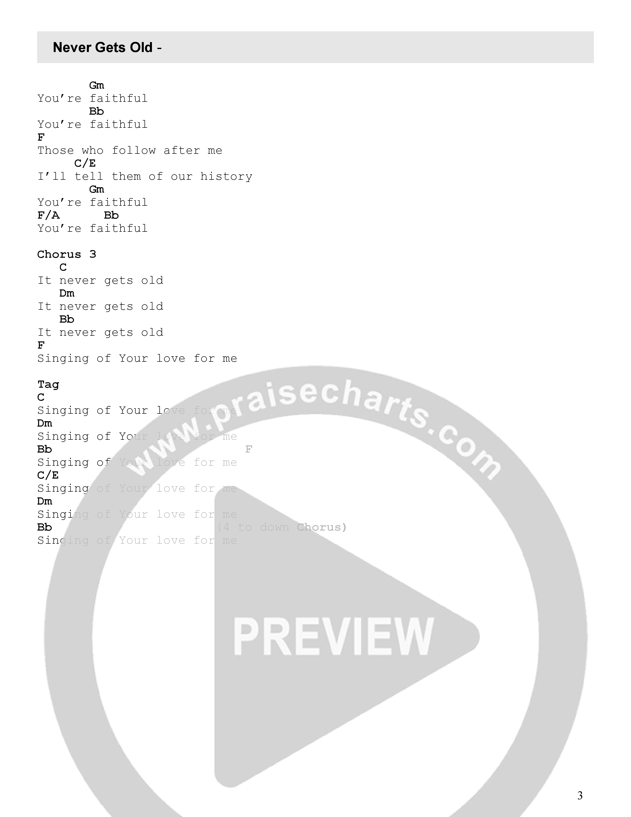 Never Gets Old Chord Chart (Oceans Music)