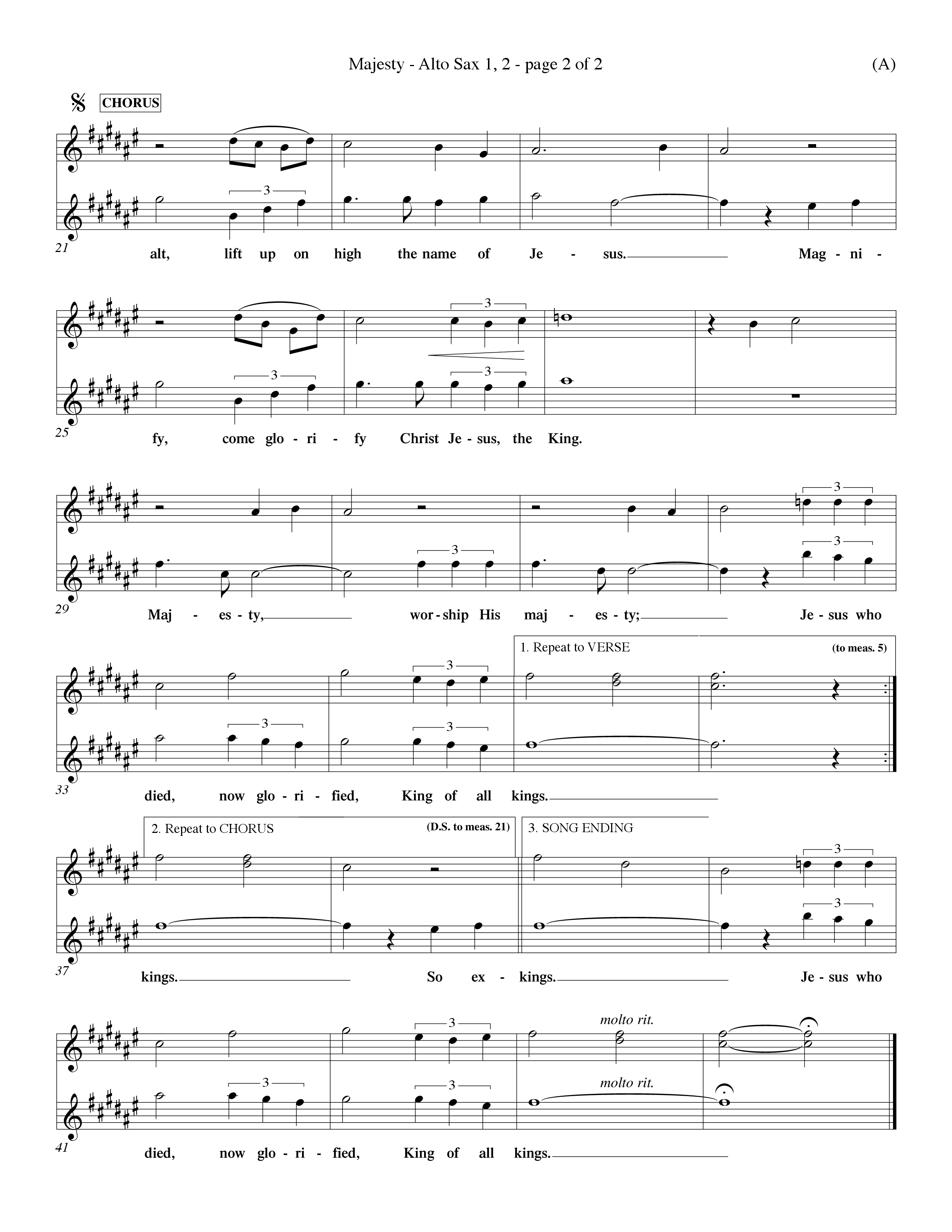 Majesty (Choral Anthem SATB) Alto Sax 1/2 (Word Music Choral / Orch. Eddie Fargason)