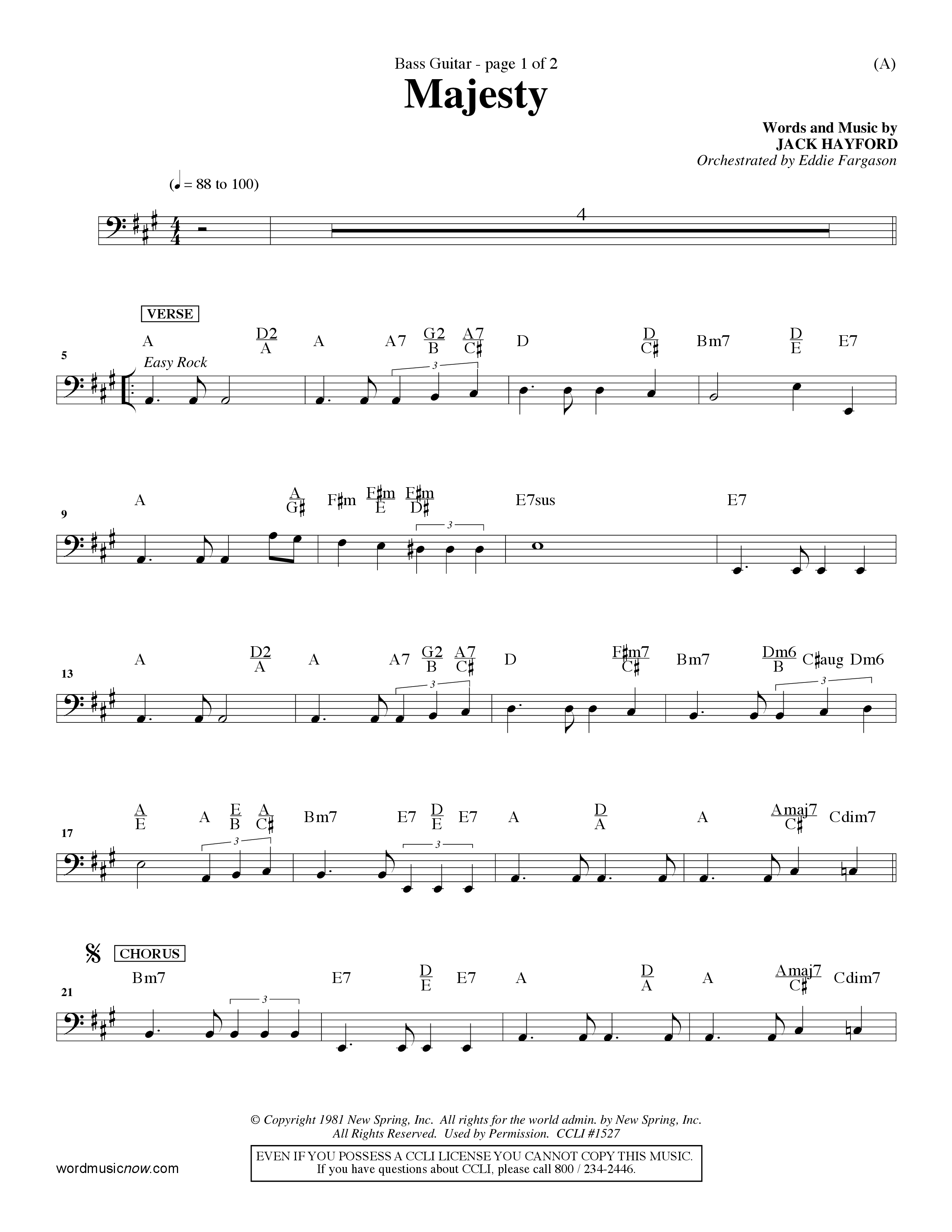 Majesty (Choral Anthem SATB) Bass Guitar (Word Music Choral / Orch. Eddie Fargason)
